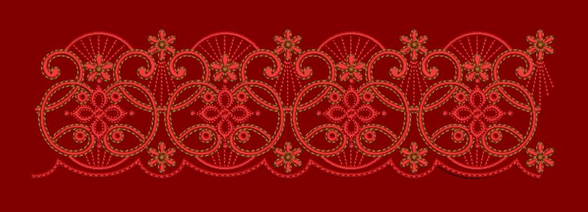 Red Baroque Circular Swirl Border Embroidery Design
