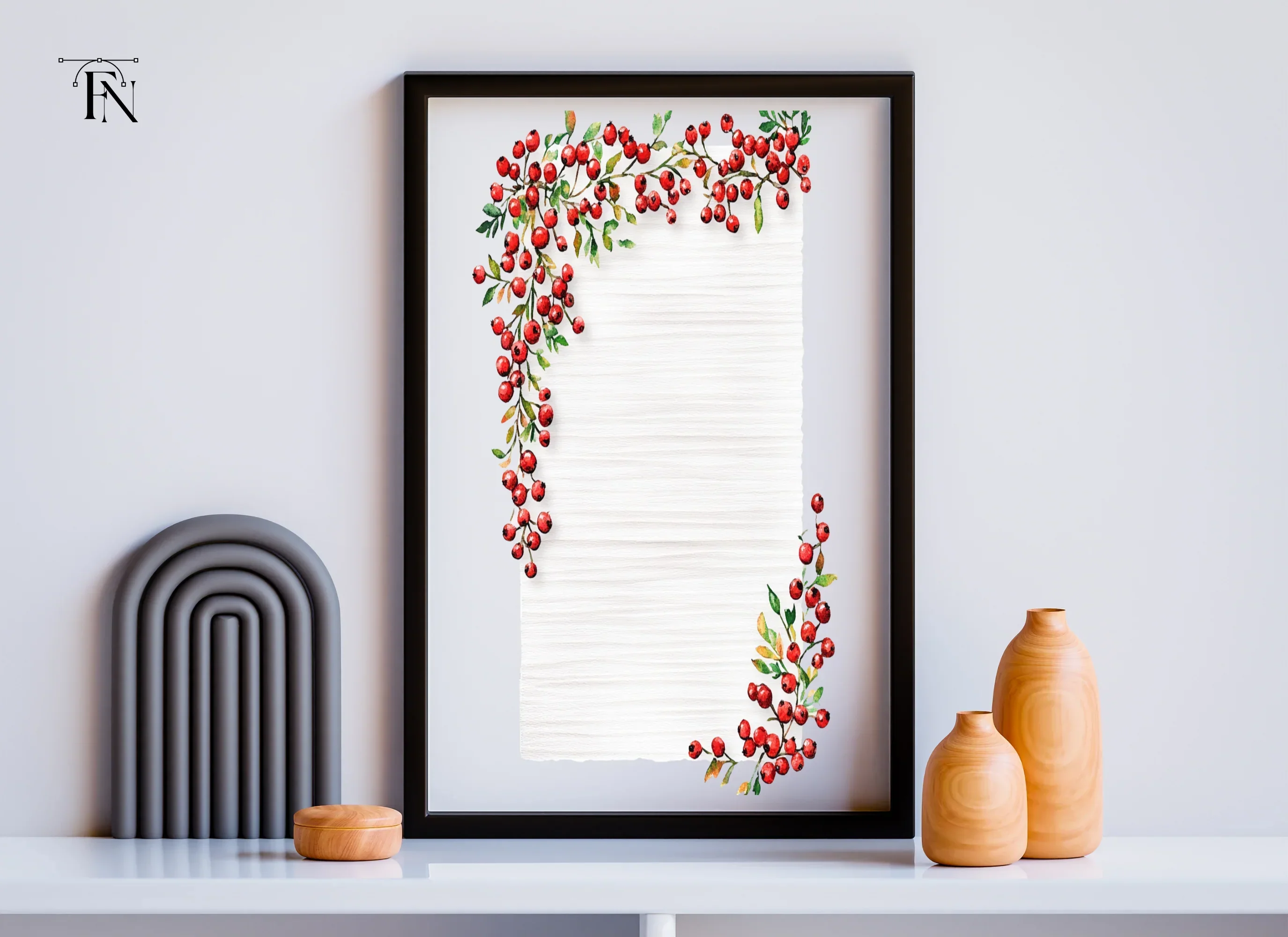 Red Berry Leaf Frames Clipart Bundle - Image 6