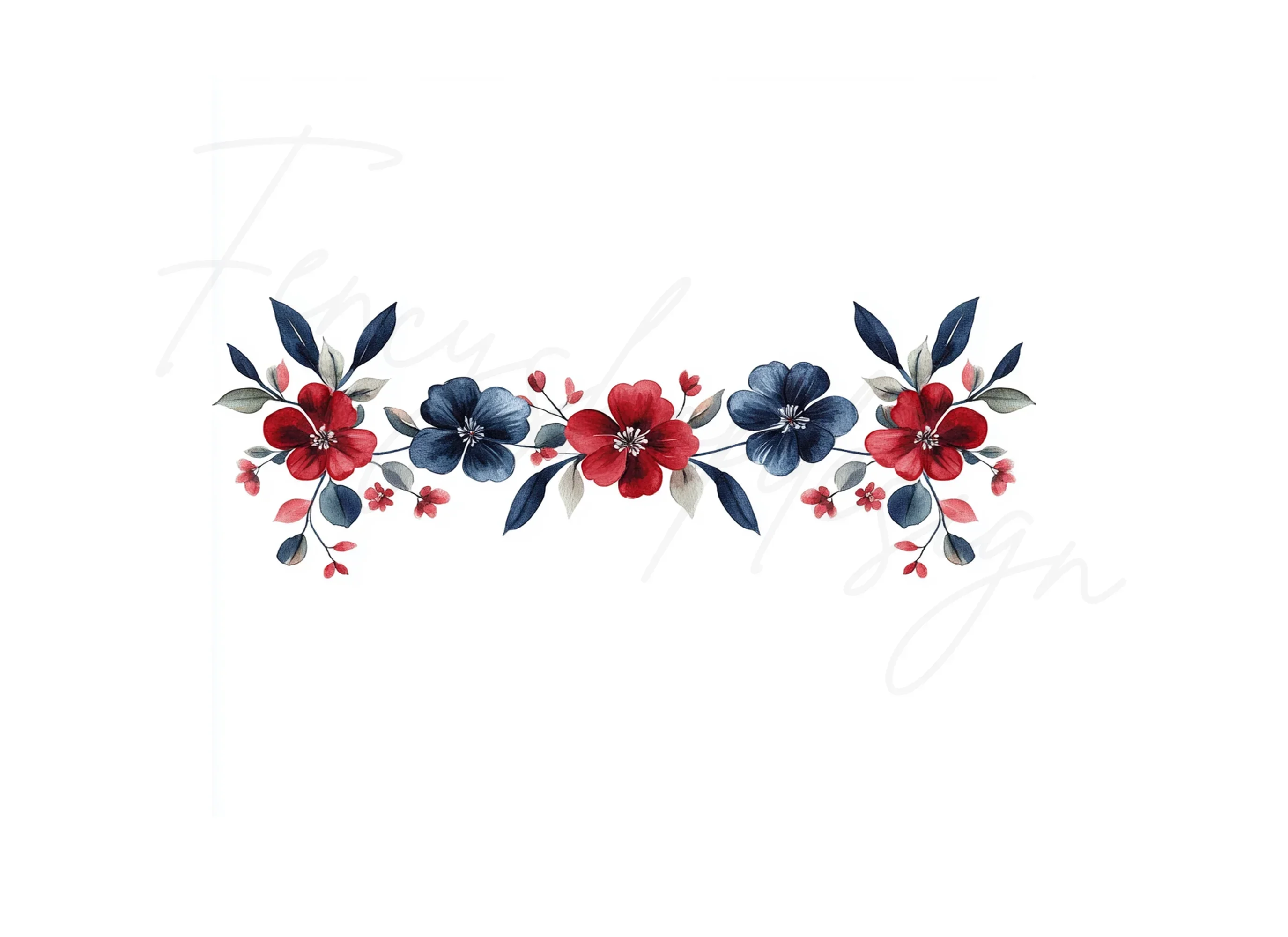 Red Blue Floral Elements Clipart Bundle - Image 3