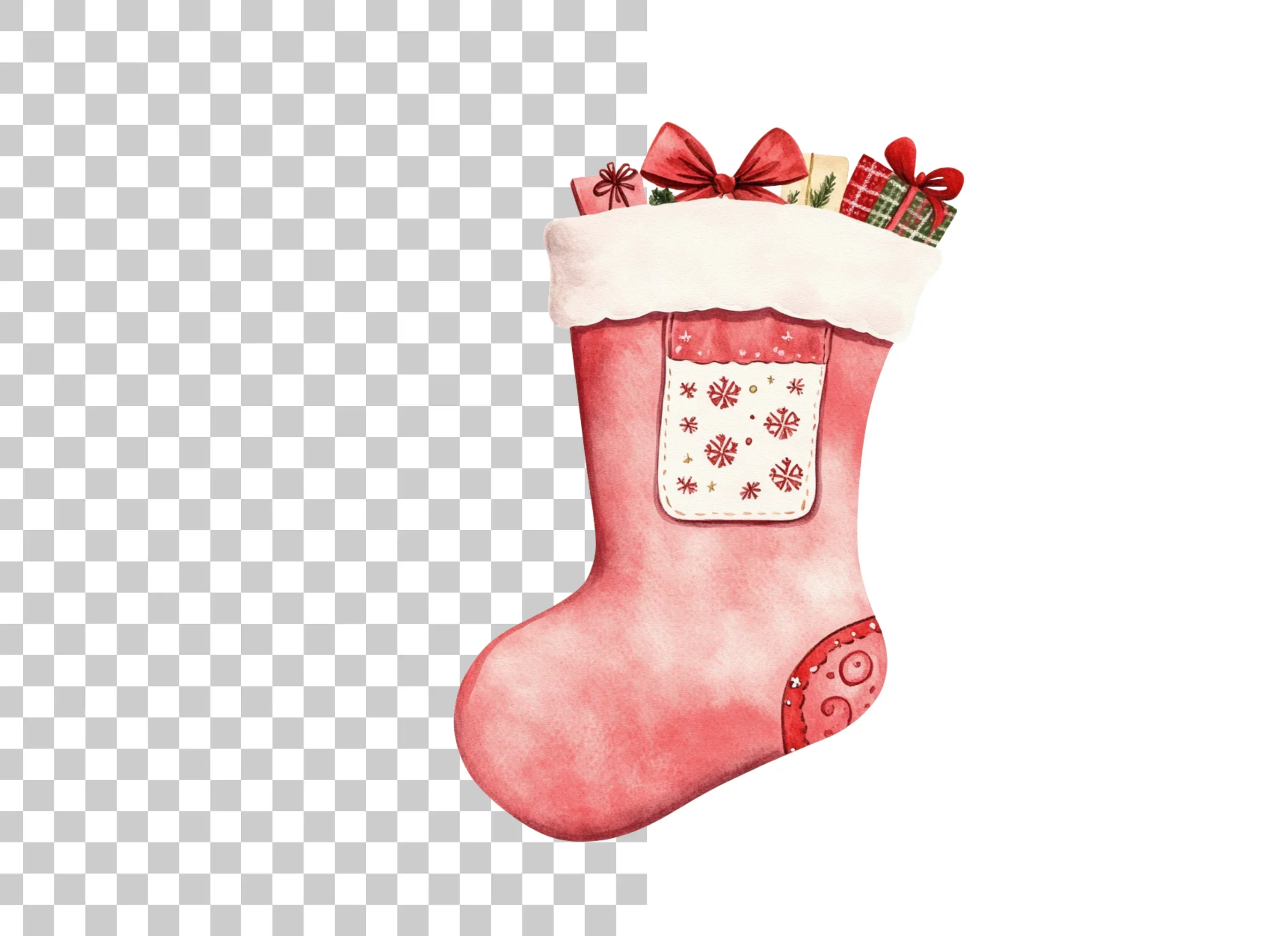 Red Christmas Stocking with Presents Clipart Bundle - Image 2