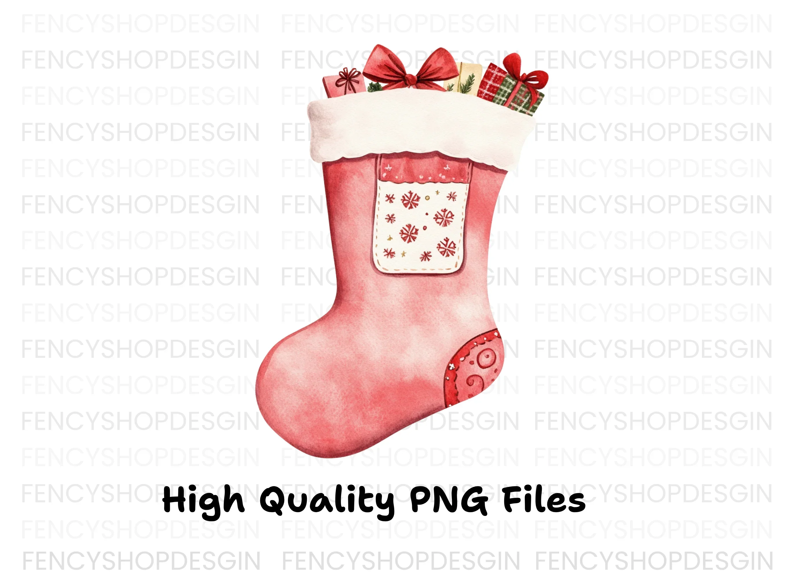 Red Christmas Stocking with Presents Clipart Bundle - Image 3
