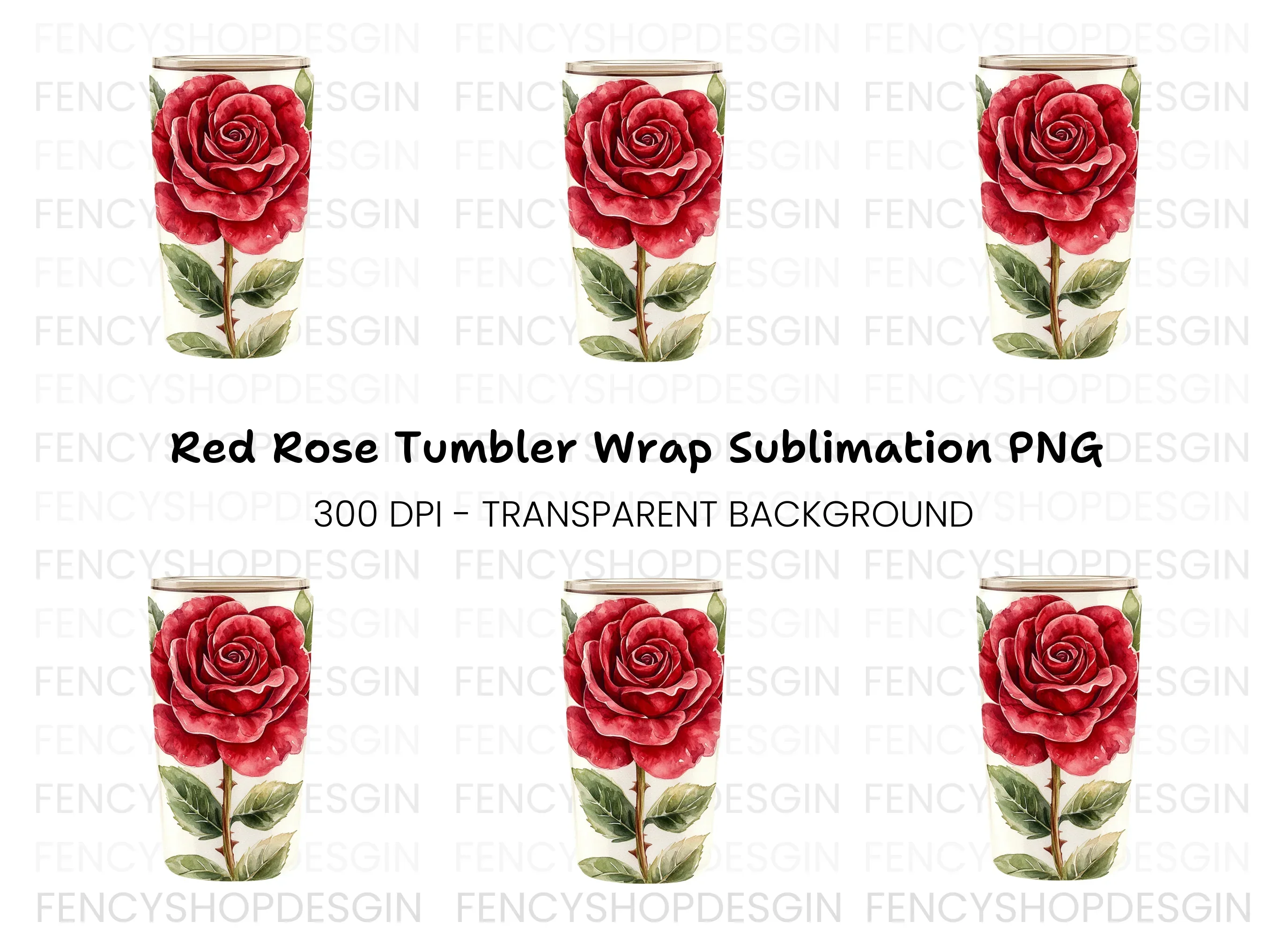 Red Rose Tumbler Clipart Bundle