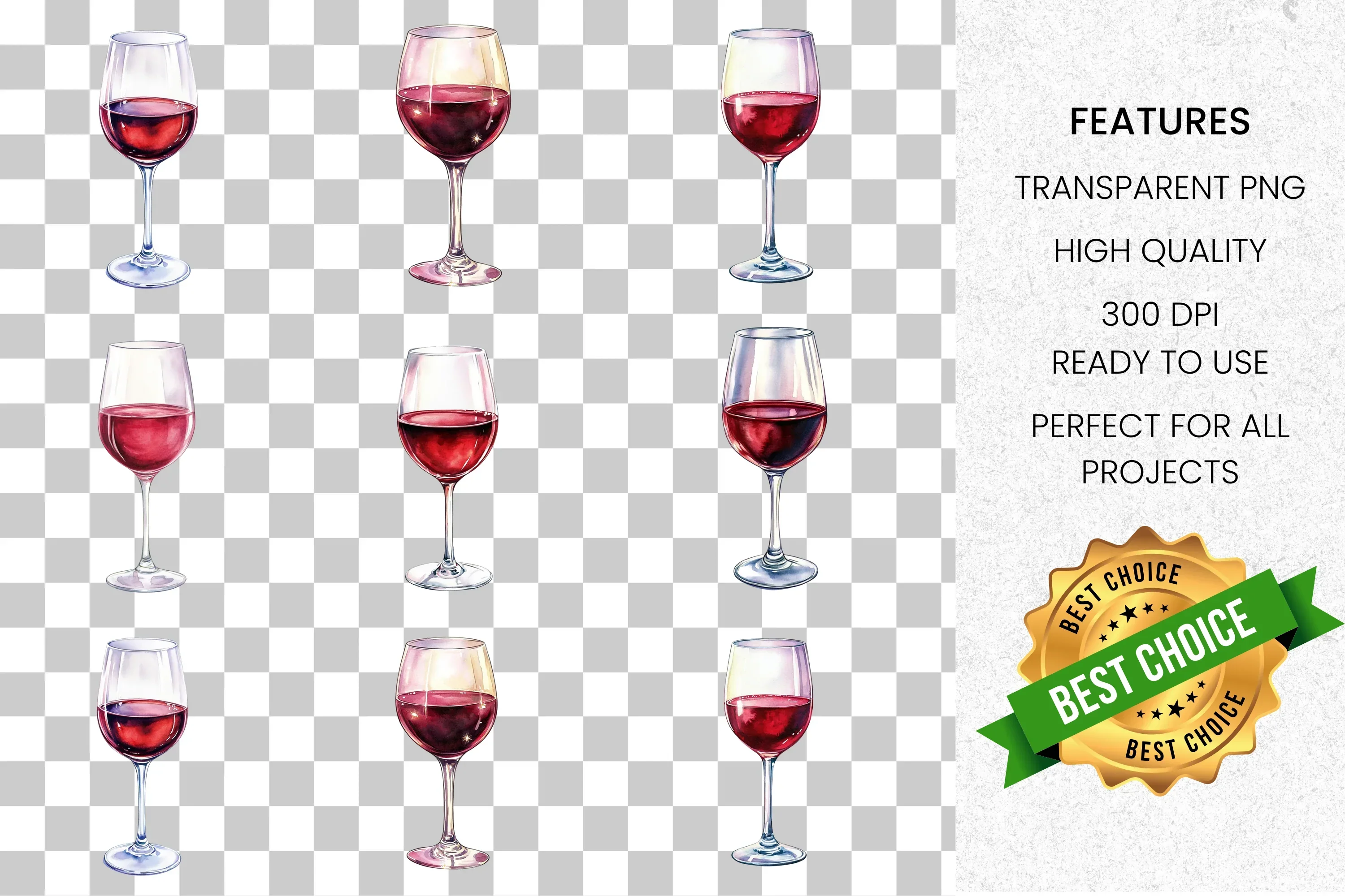 Red Wine Glasses Clipart Bundle - Image 8