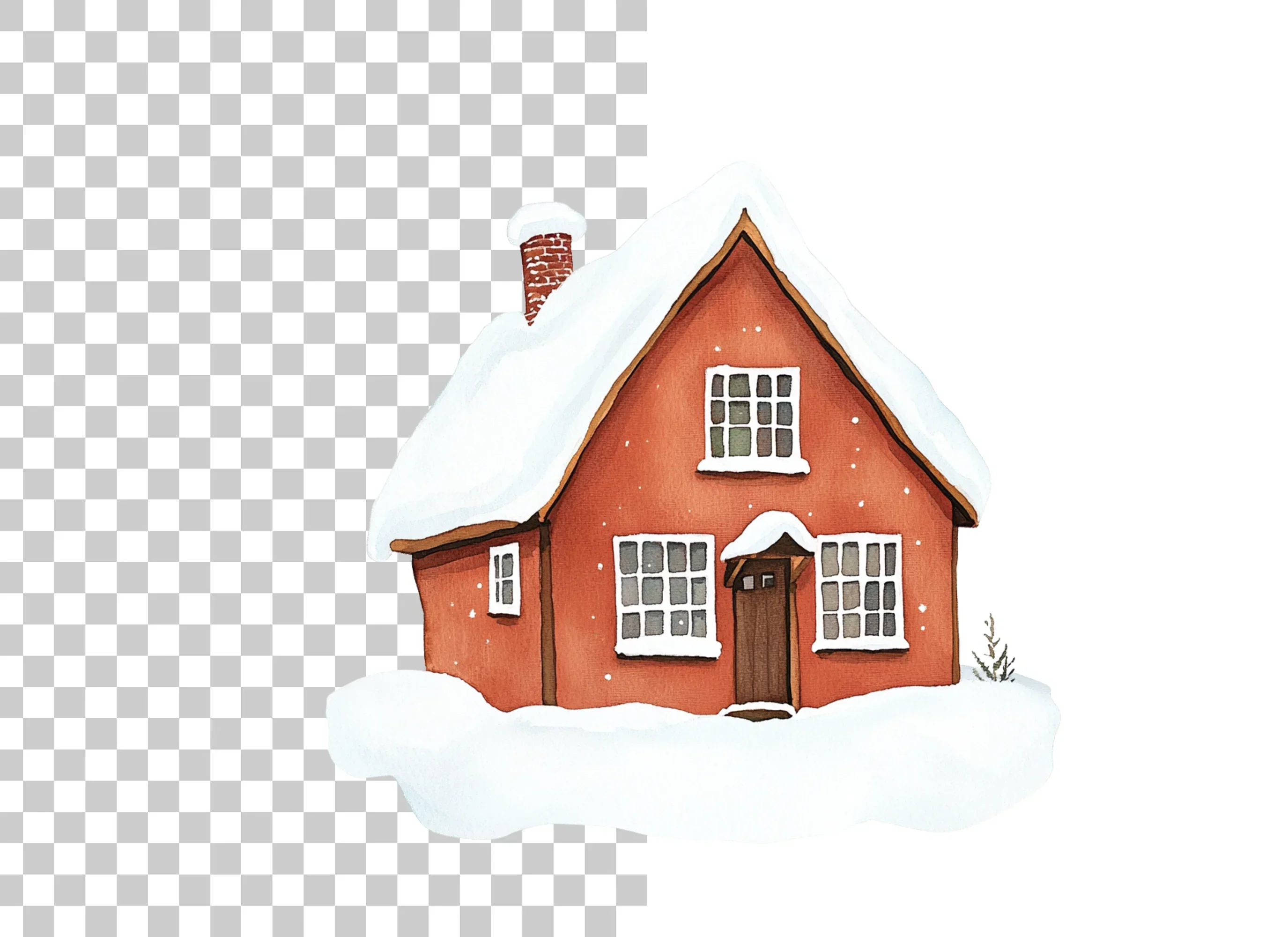 Red Winter House Clipart Bundle - Image 6