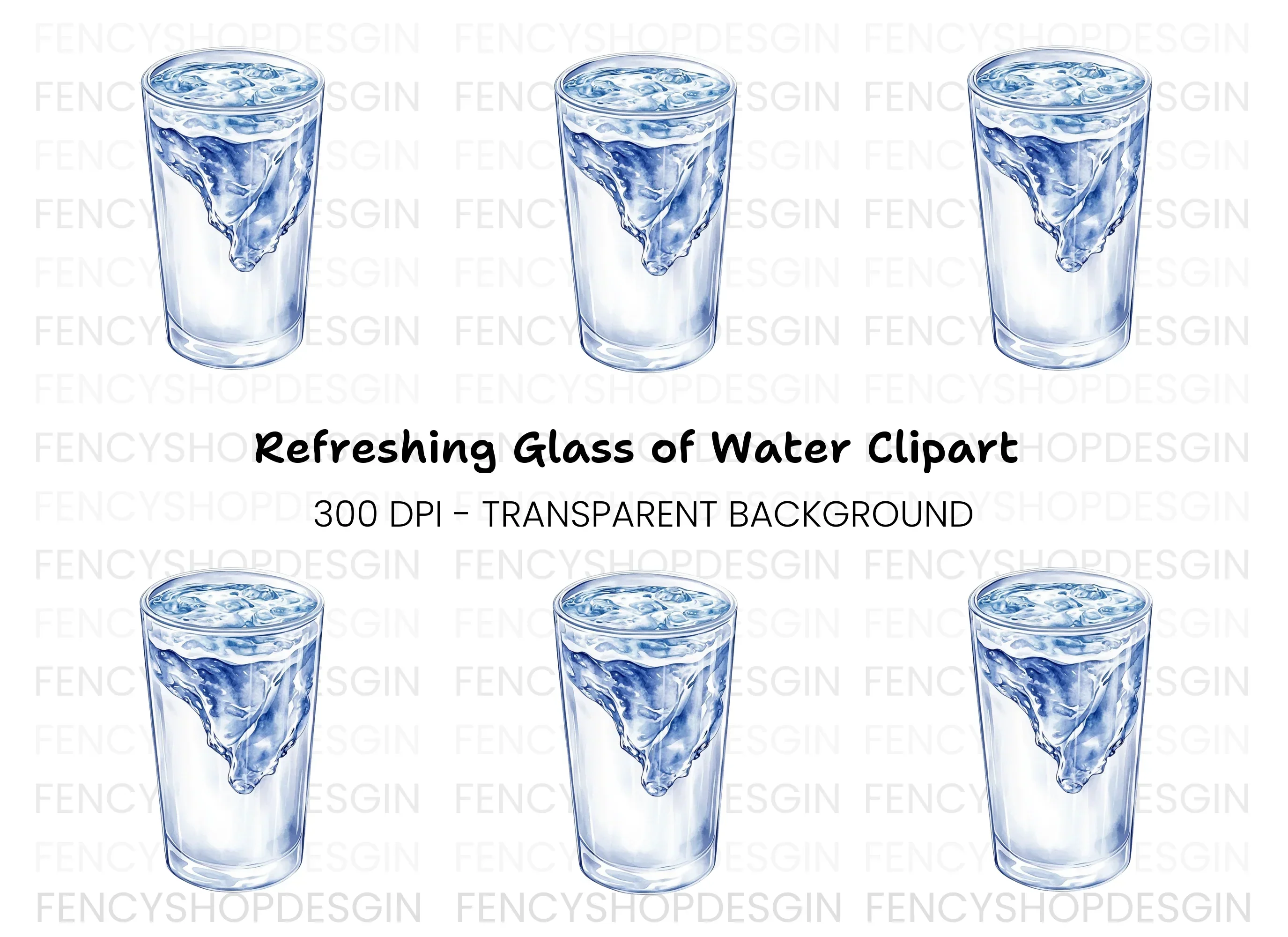 Refreshing Water Glass Clipart Bundle