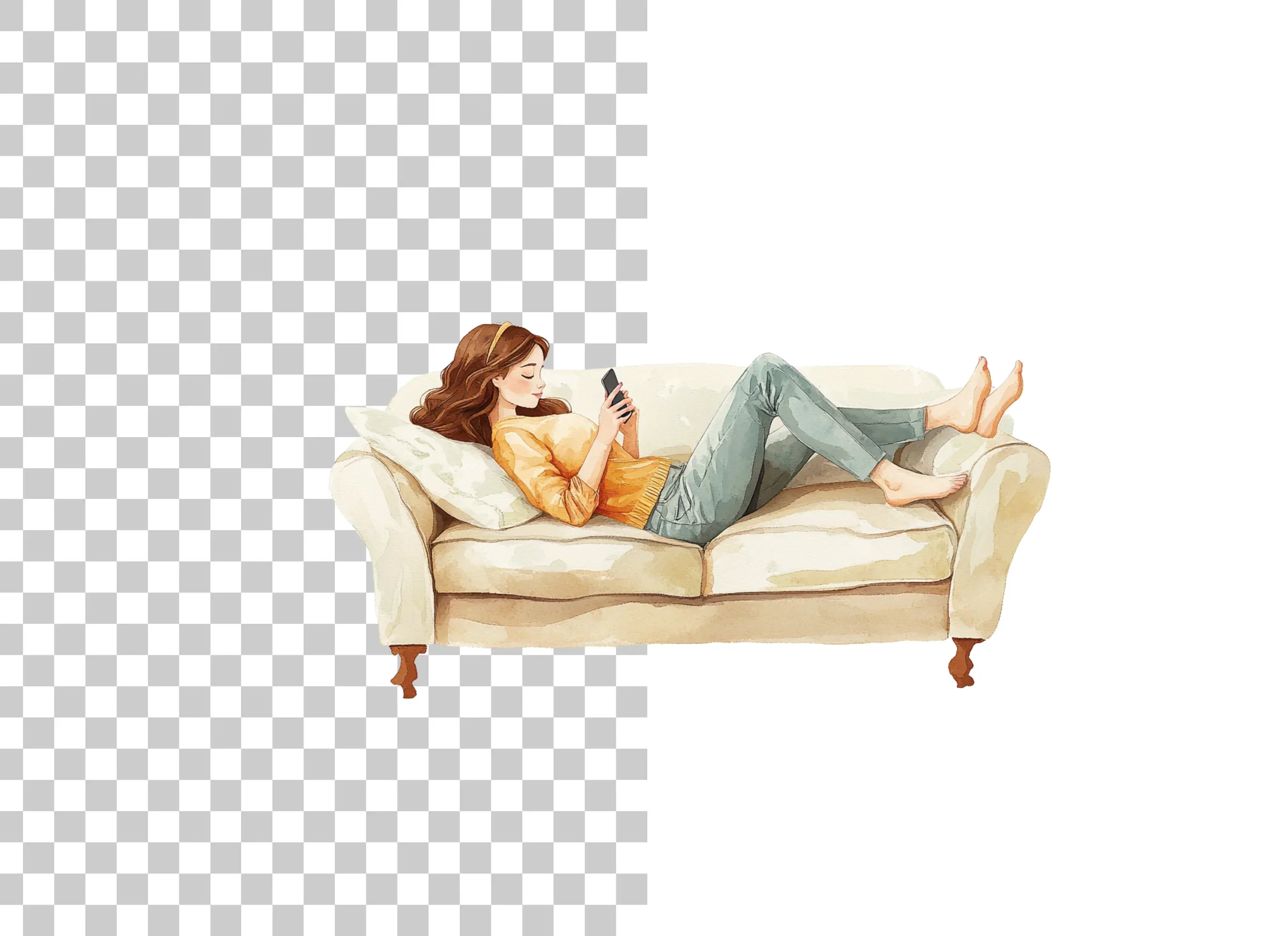 Relaxing on Sofa with Phone Clipart Bundle - Image 2