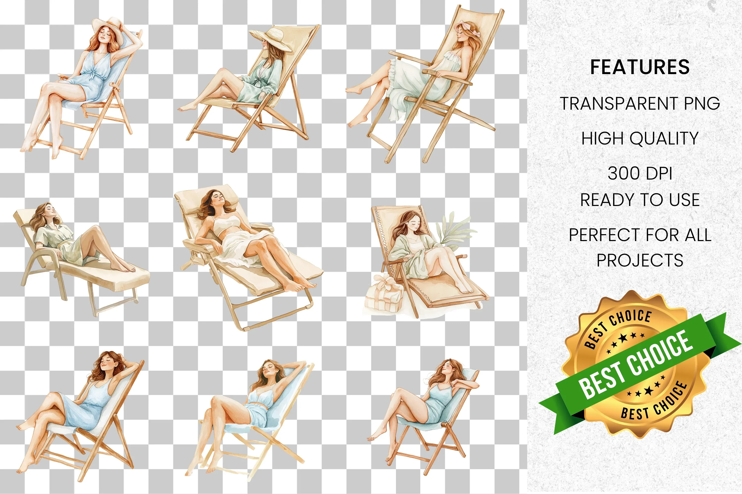 Relaxing Women Beach Lounge Clipart Bundle - Image 2