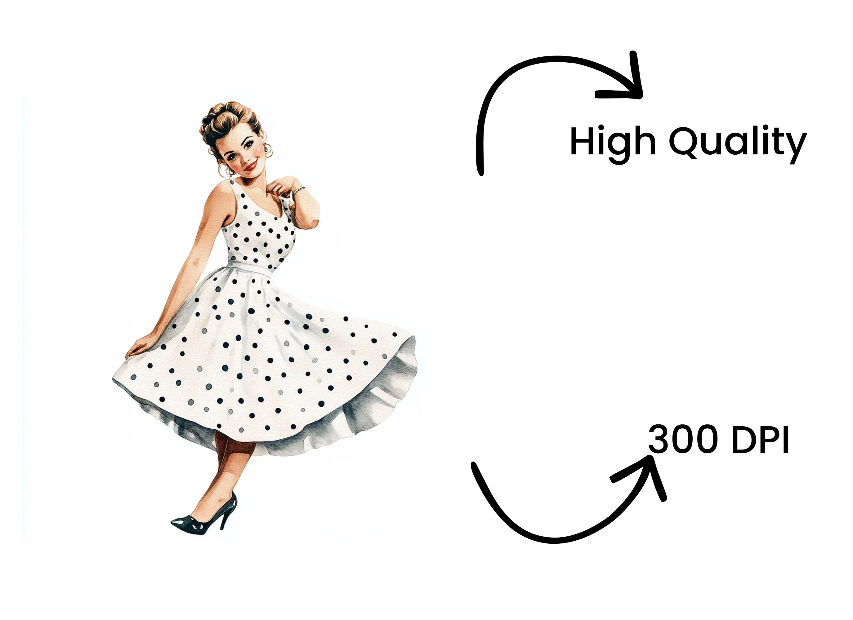 Retro 50s Polka Dot Dress Woman Clipart Bundle - Image 4