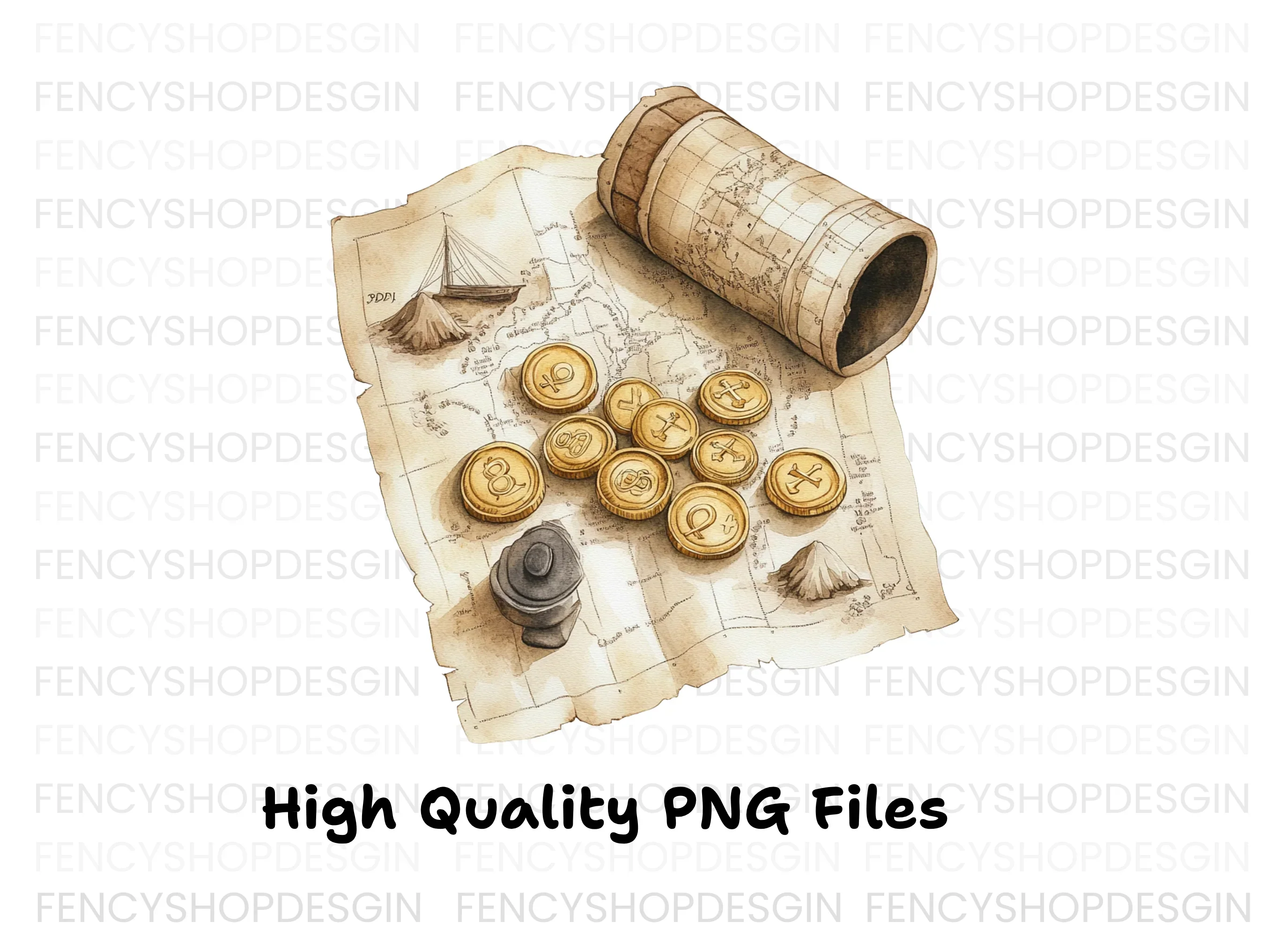 Rolled Map and Coins Clipart Bundle - Image 3