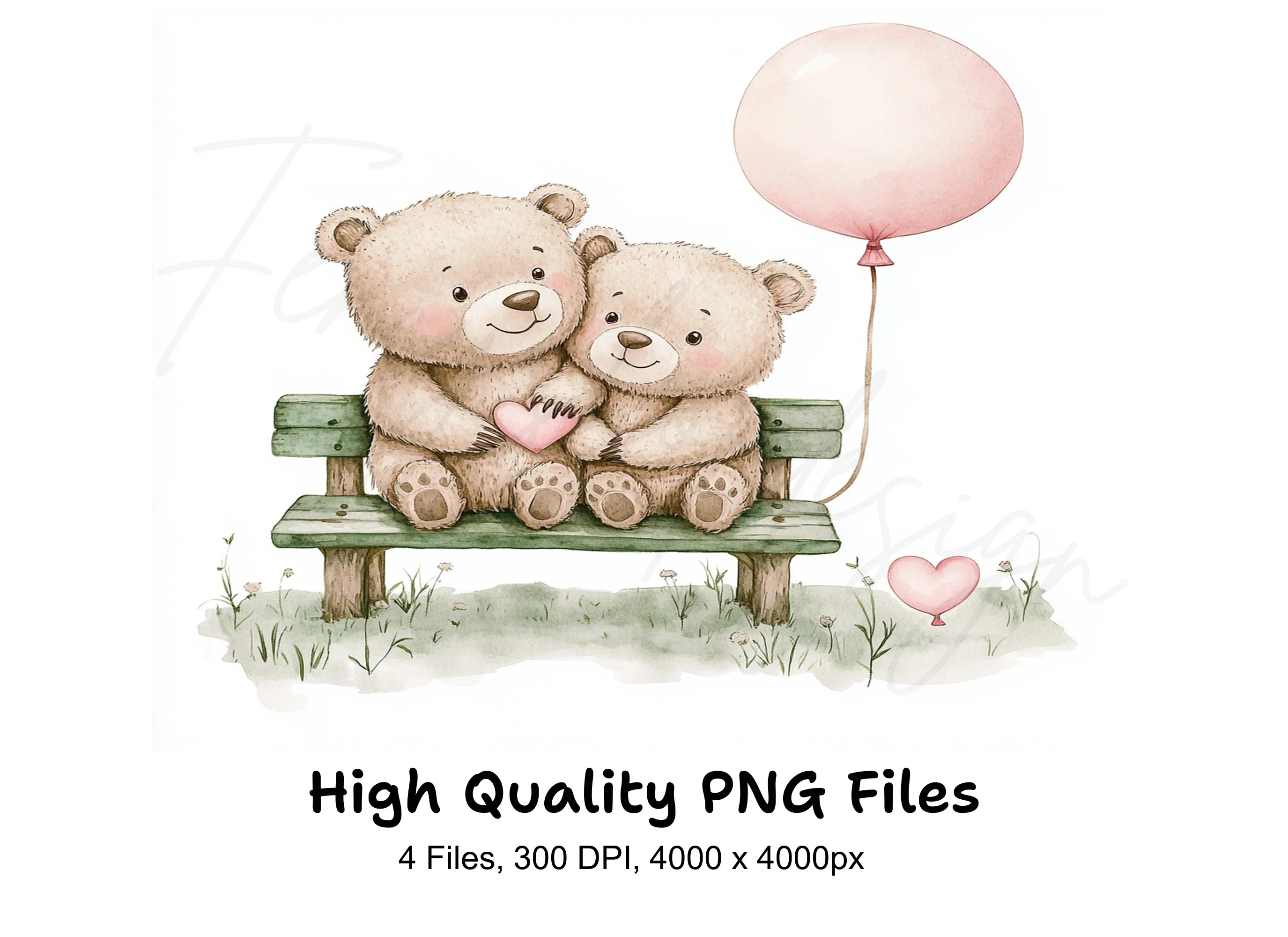 Romantic Bear Couple on Bench Clipart Bundle