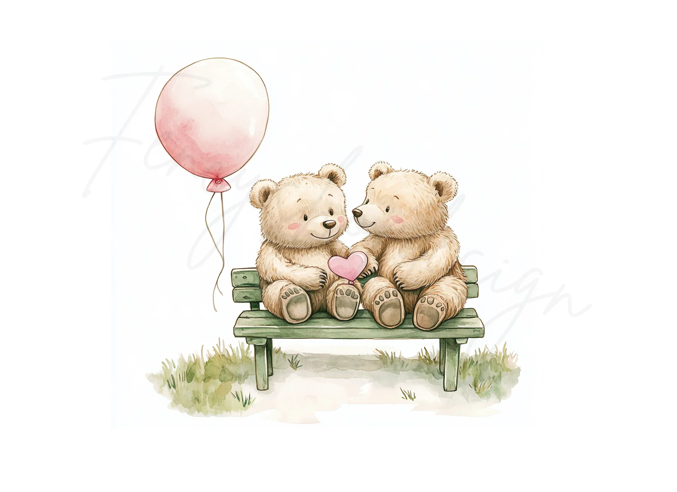 Romantic Bear Couple on Bench Clipart Bundle - Image 3