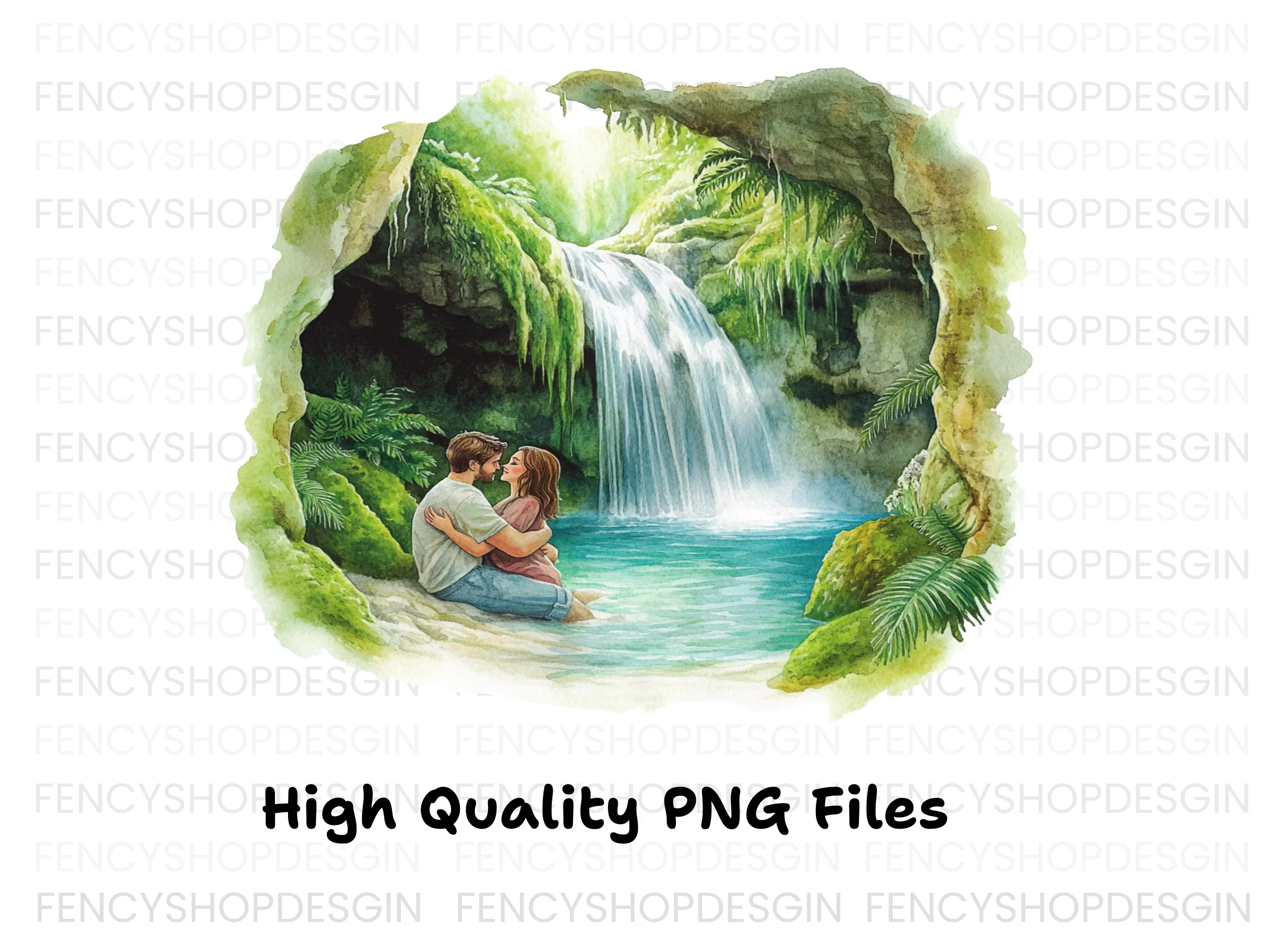 Romantic Couple Jungle Waterfall Clipart Bundle - Image 3