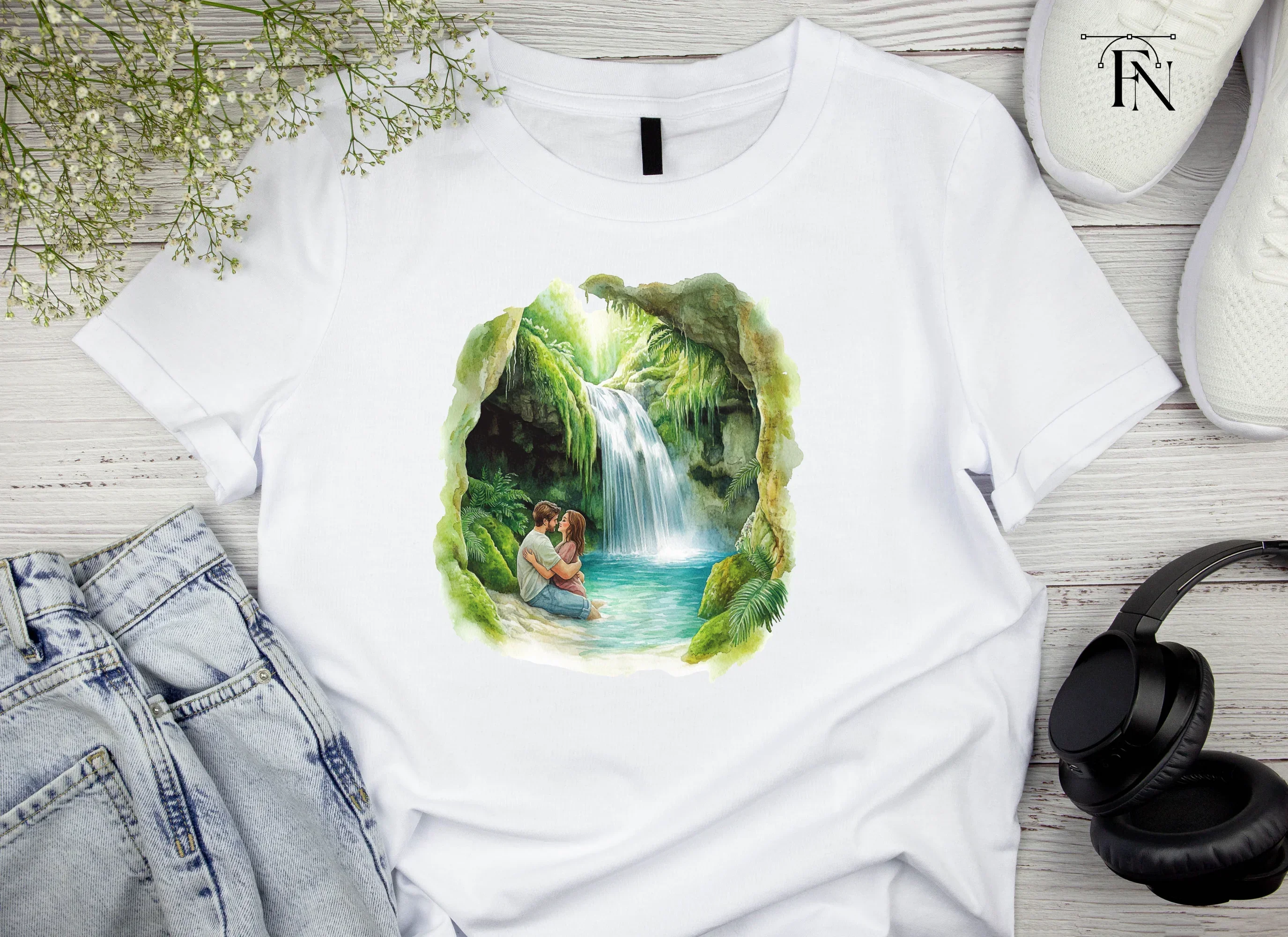 Romantic Couple Jungle Waterfall Clipart Bundle - Image 4