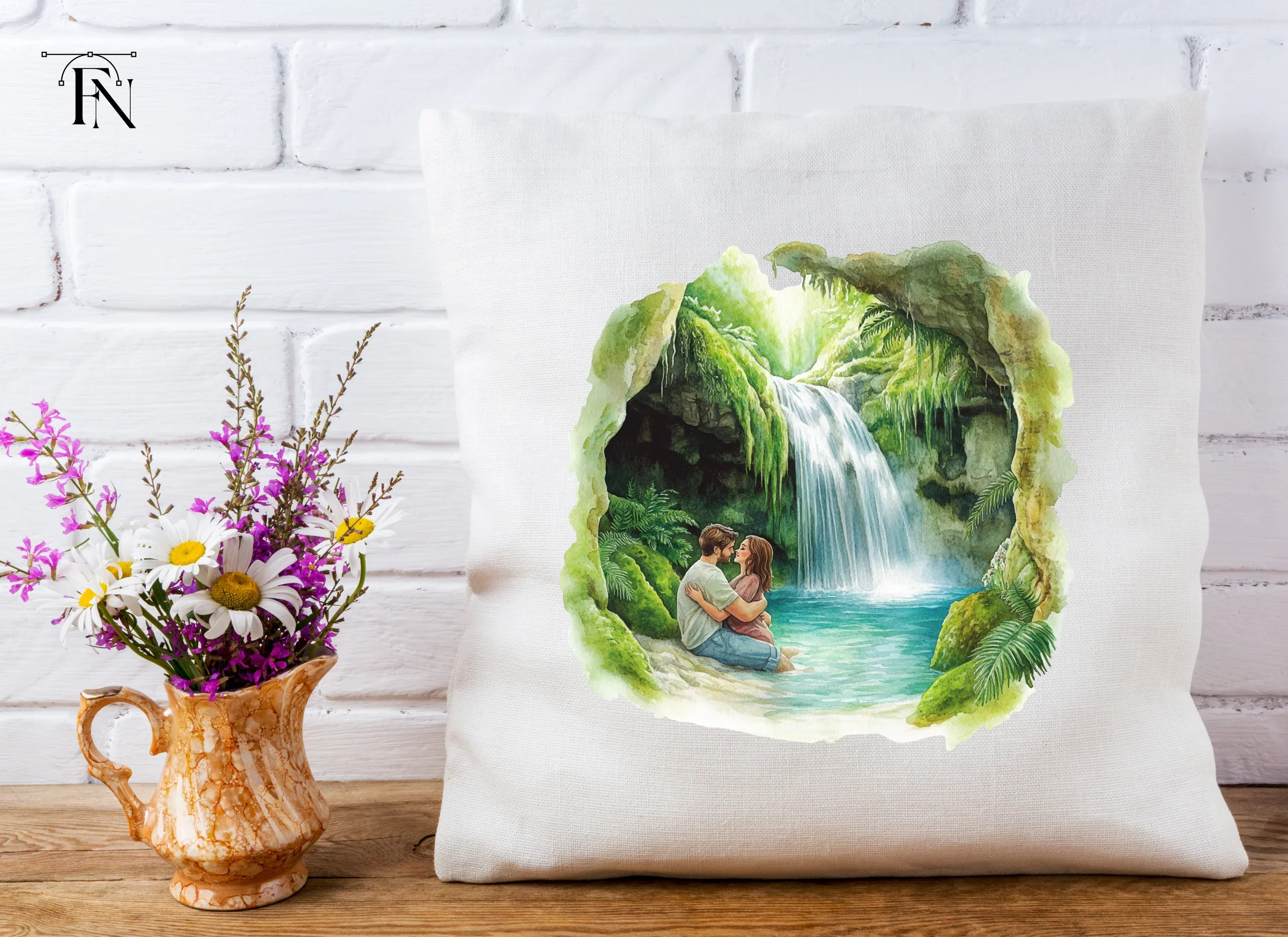 Romantic Couple Jungle Waterfall Clipart Bundle - Image 5