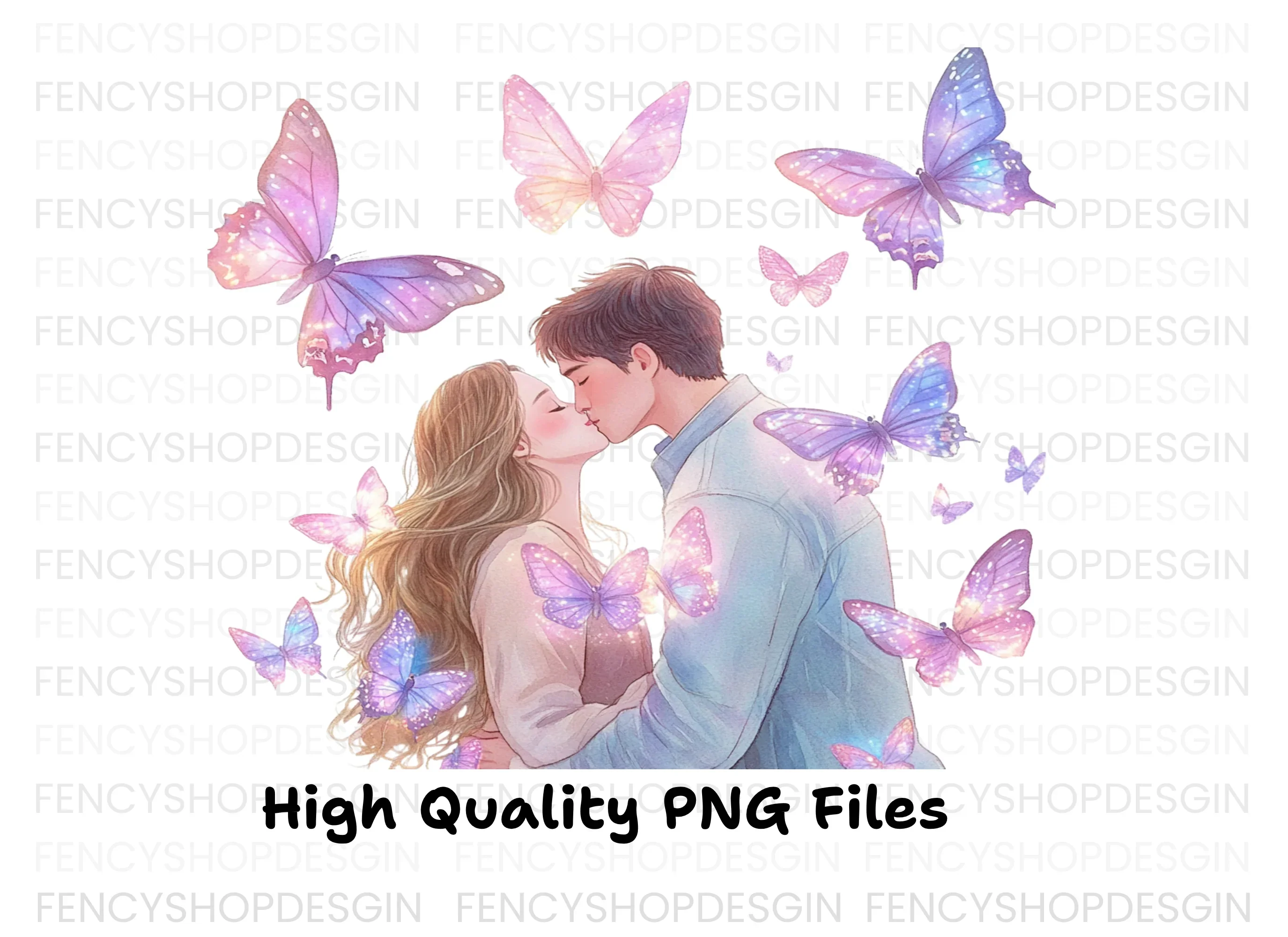 Romantic Couple Kissing with Butterflies Clipart Bundle - Image 3