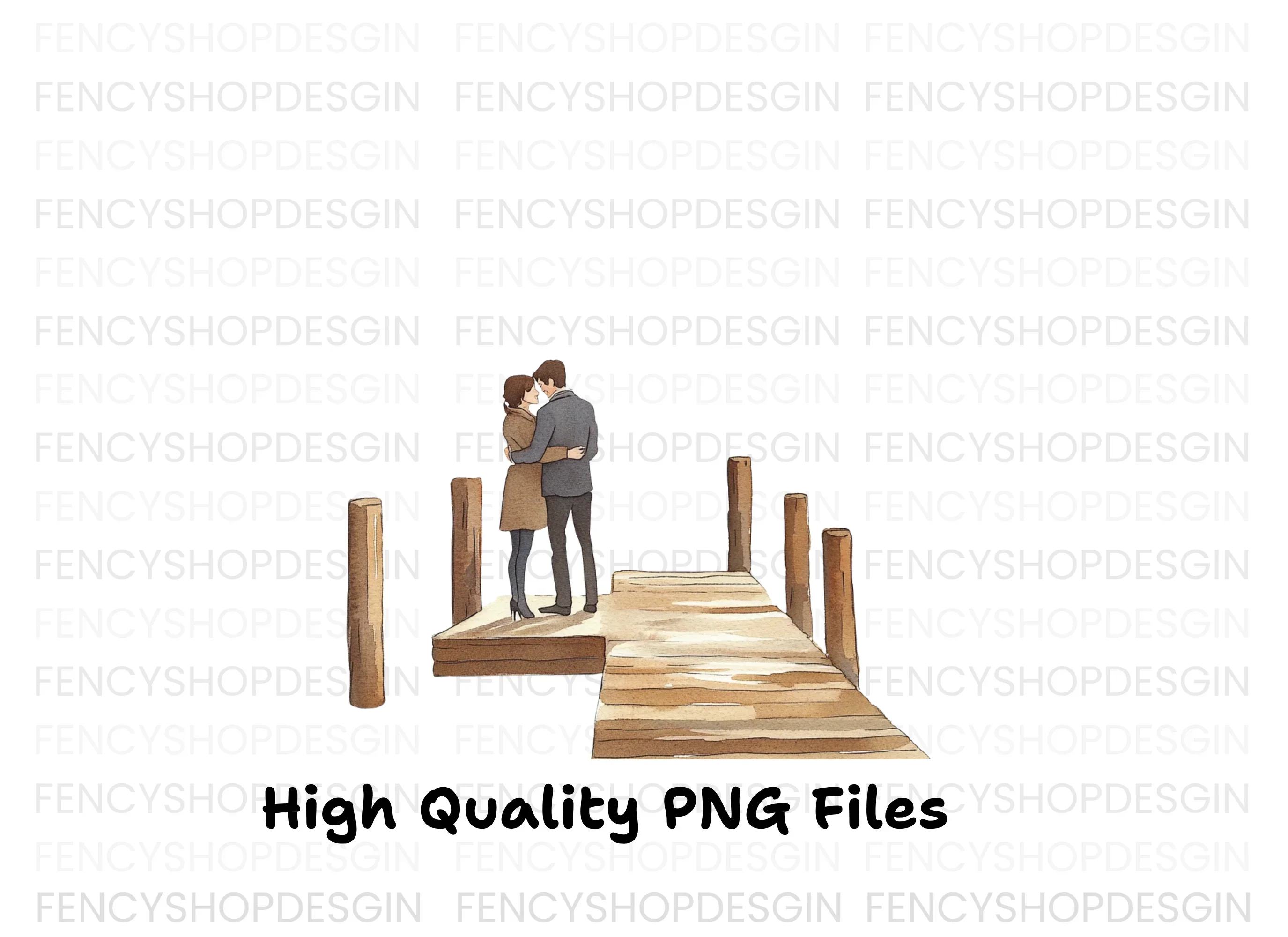 Romantic Couple on Dock Clipart Bundle - Image 2