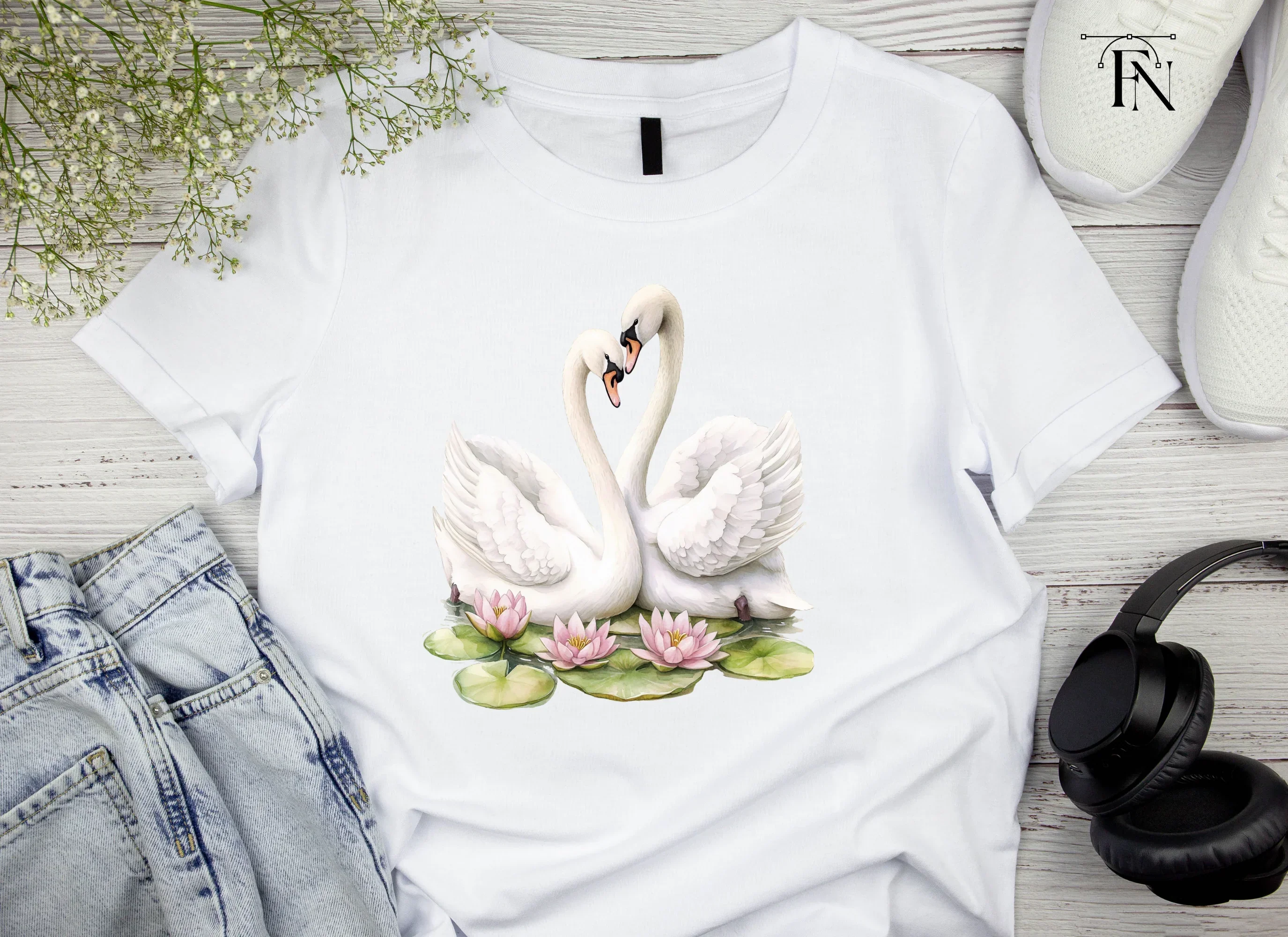 Romantic Swans with Water Lilies Clipart Bundle - Image 5