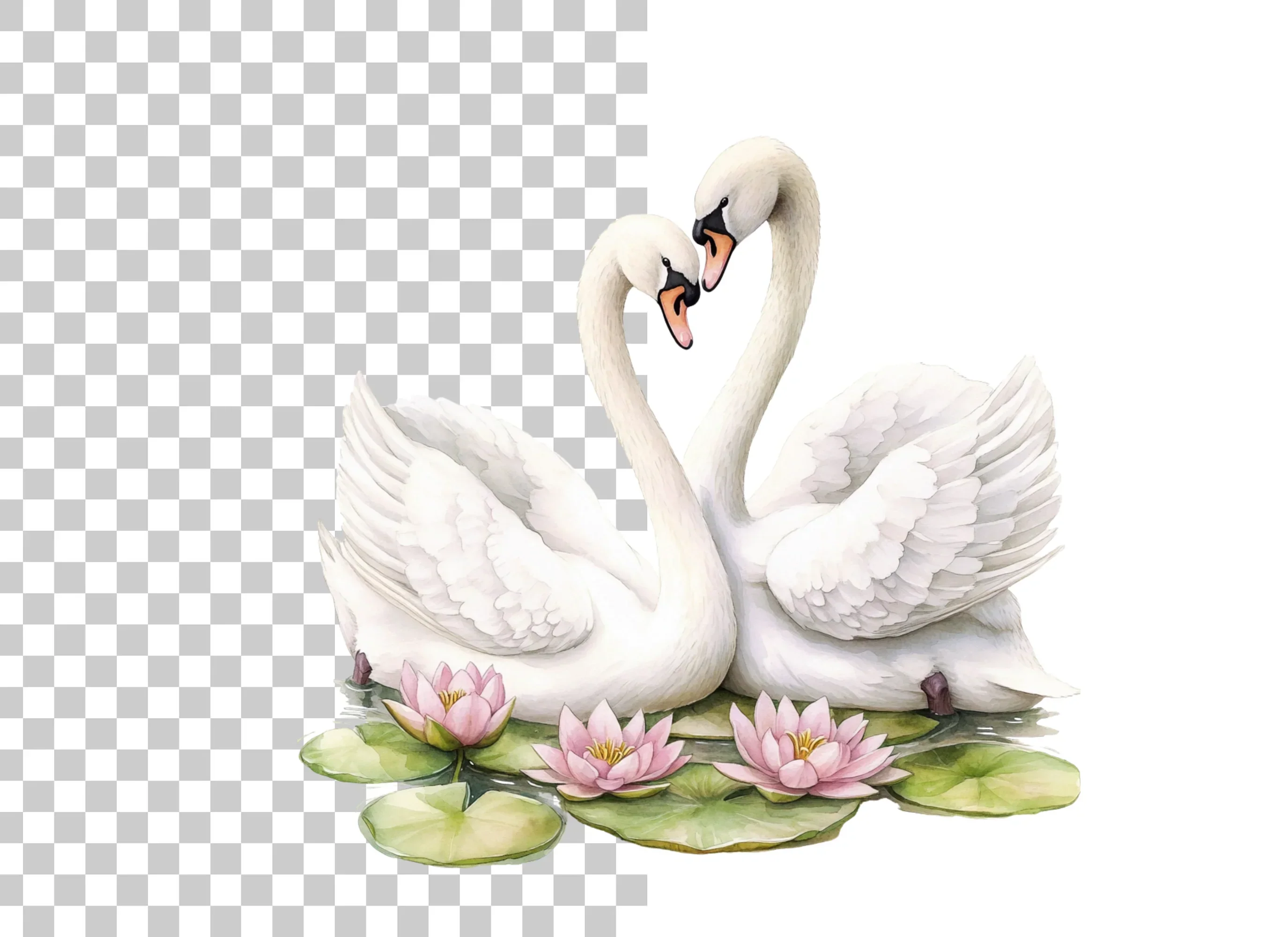 Romantic Swans with Water Lilies Clipart Bundle - Image 6