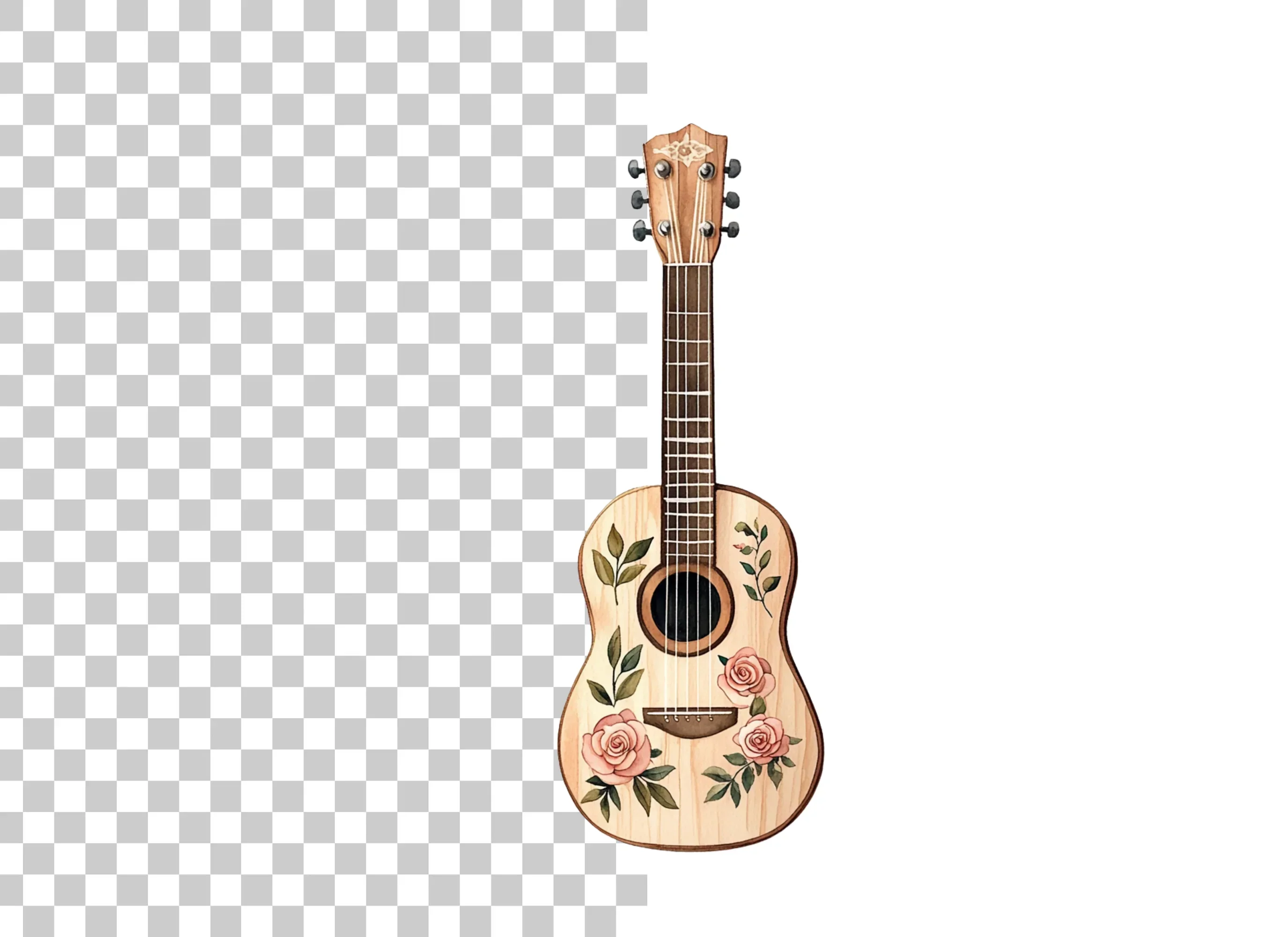 Rose Decorated Acoustic Guitar Clipart Bundle - Image 2