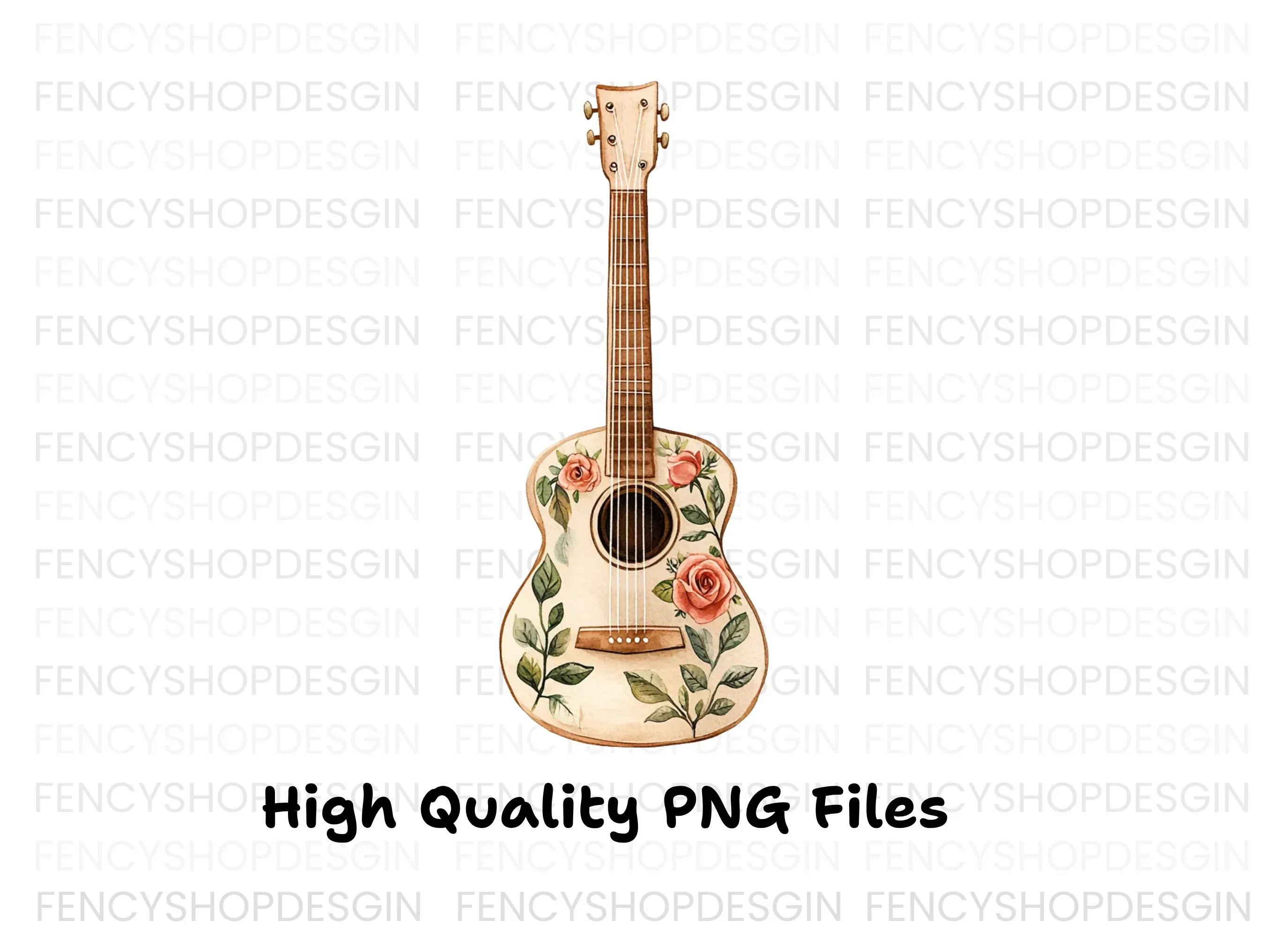 Rose Decorated Acoustic Guitar Clipart Bundle - Image 3