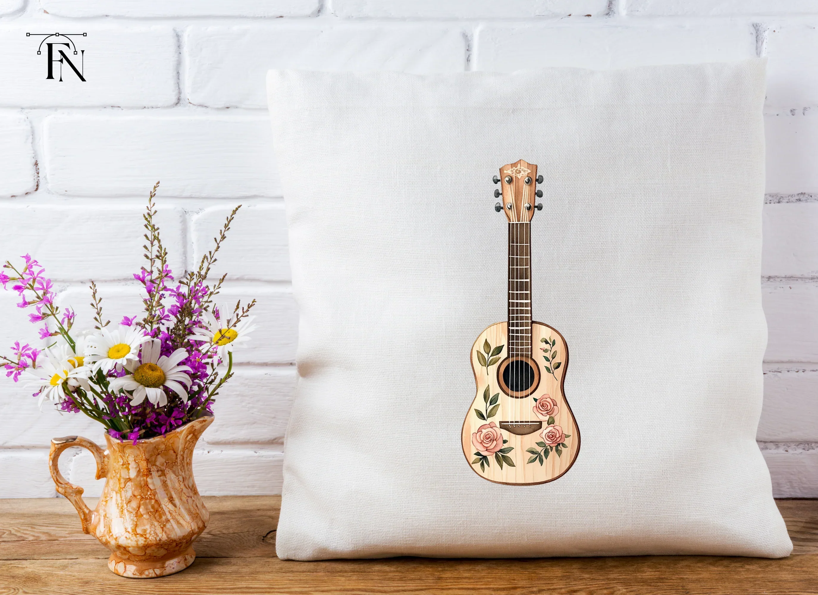 Rose Decorated Acoustic Guitar Clipart Bundle - Image 5