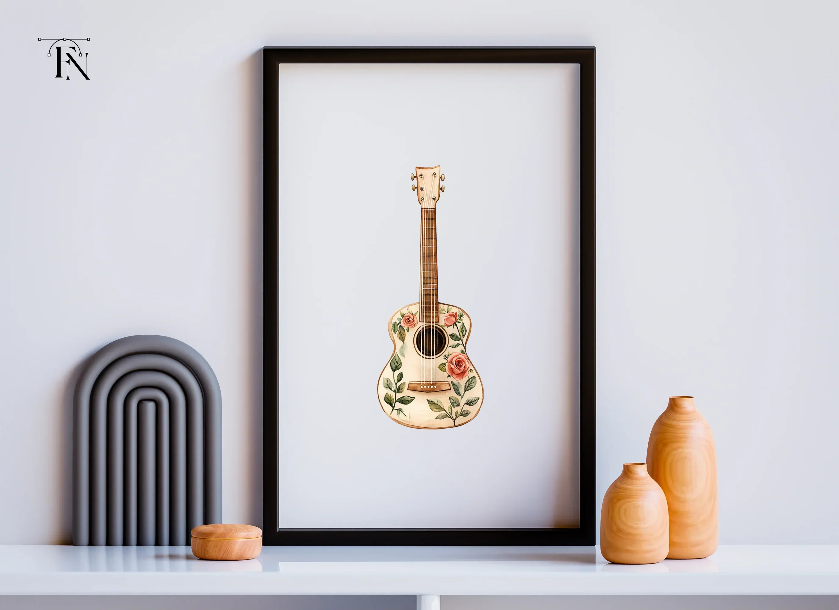 Rose Decorated Acoustic Guitar Clipart Bundle - Image 6
