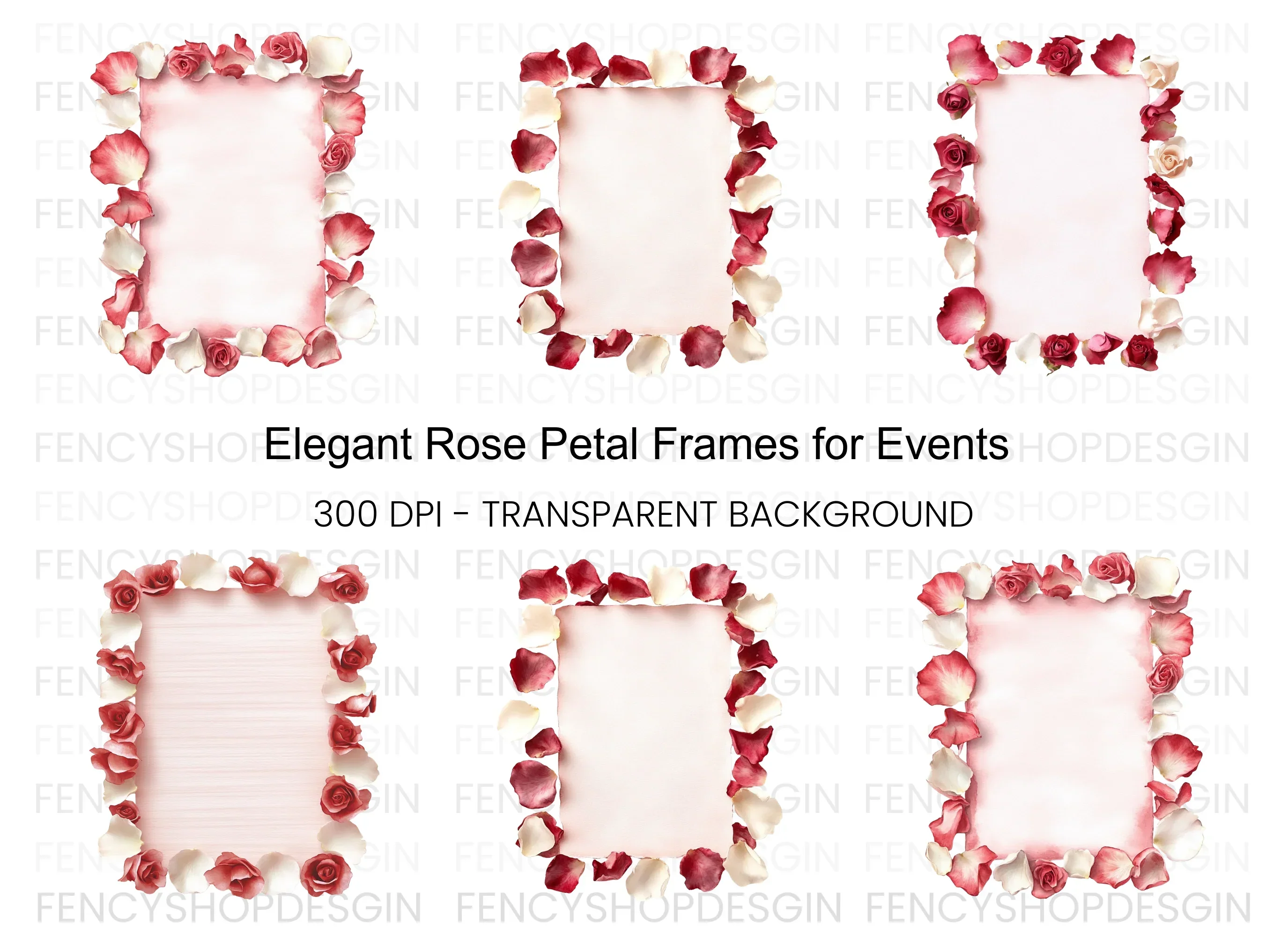 Rose Petal and Bud Frames Clipart Bundle