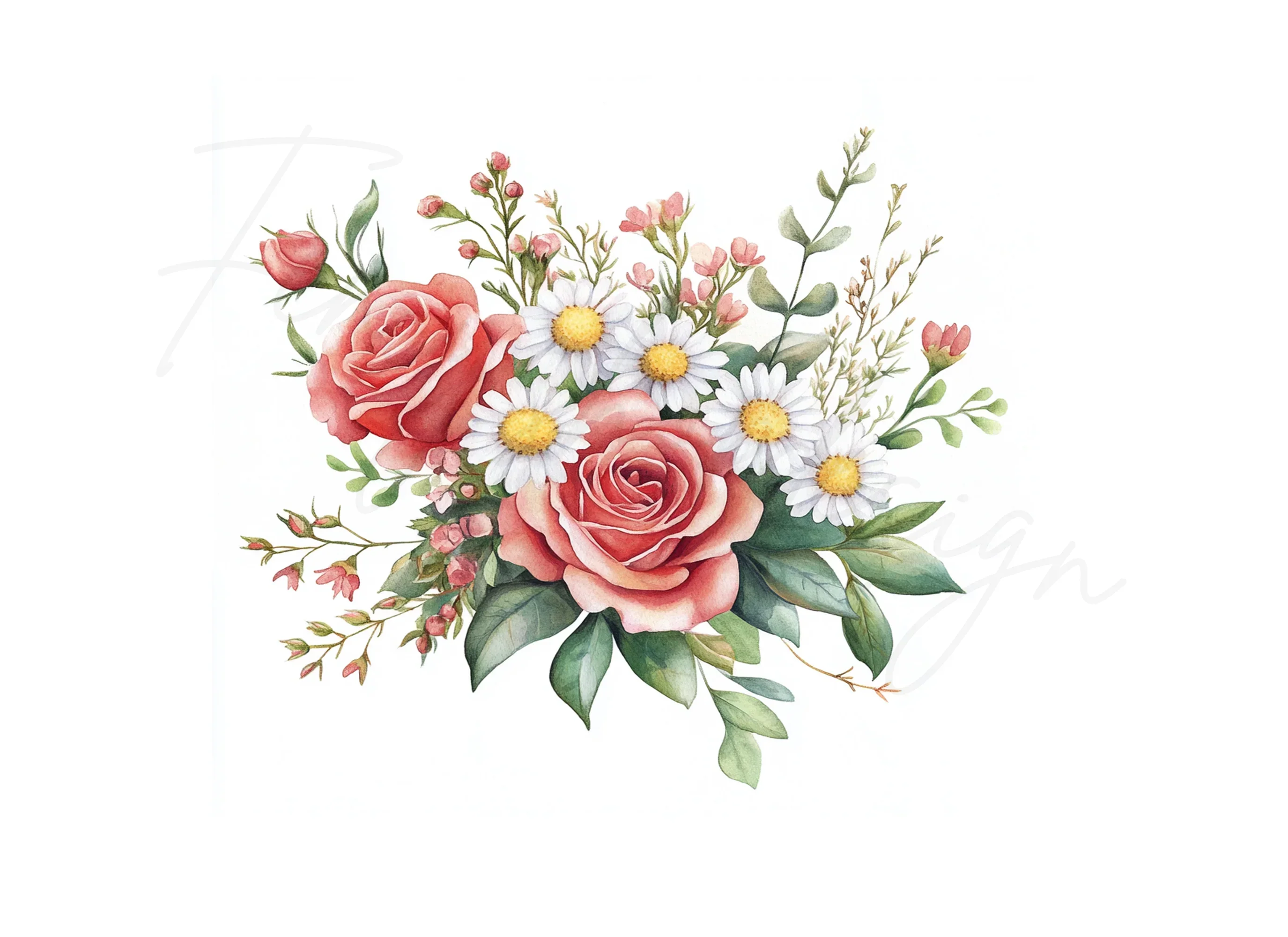 Roses and Daisies Bouquet Clipart Bundle - Image 3