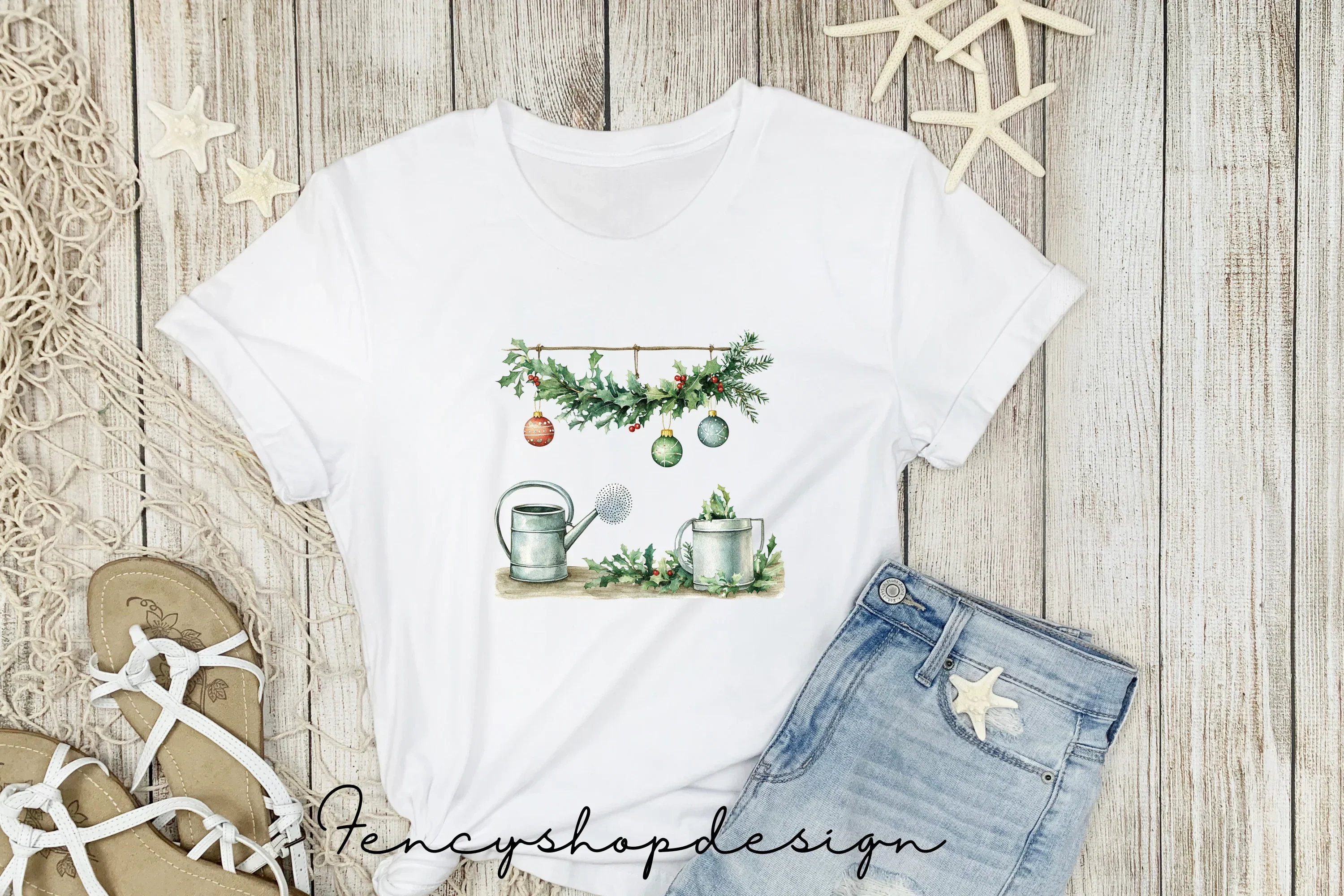 Rustic Christmas Boots Garden Clipart Bundle - Image 5