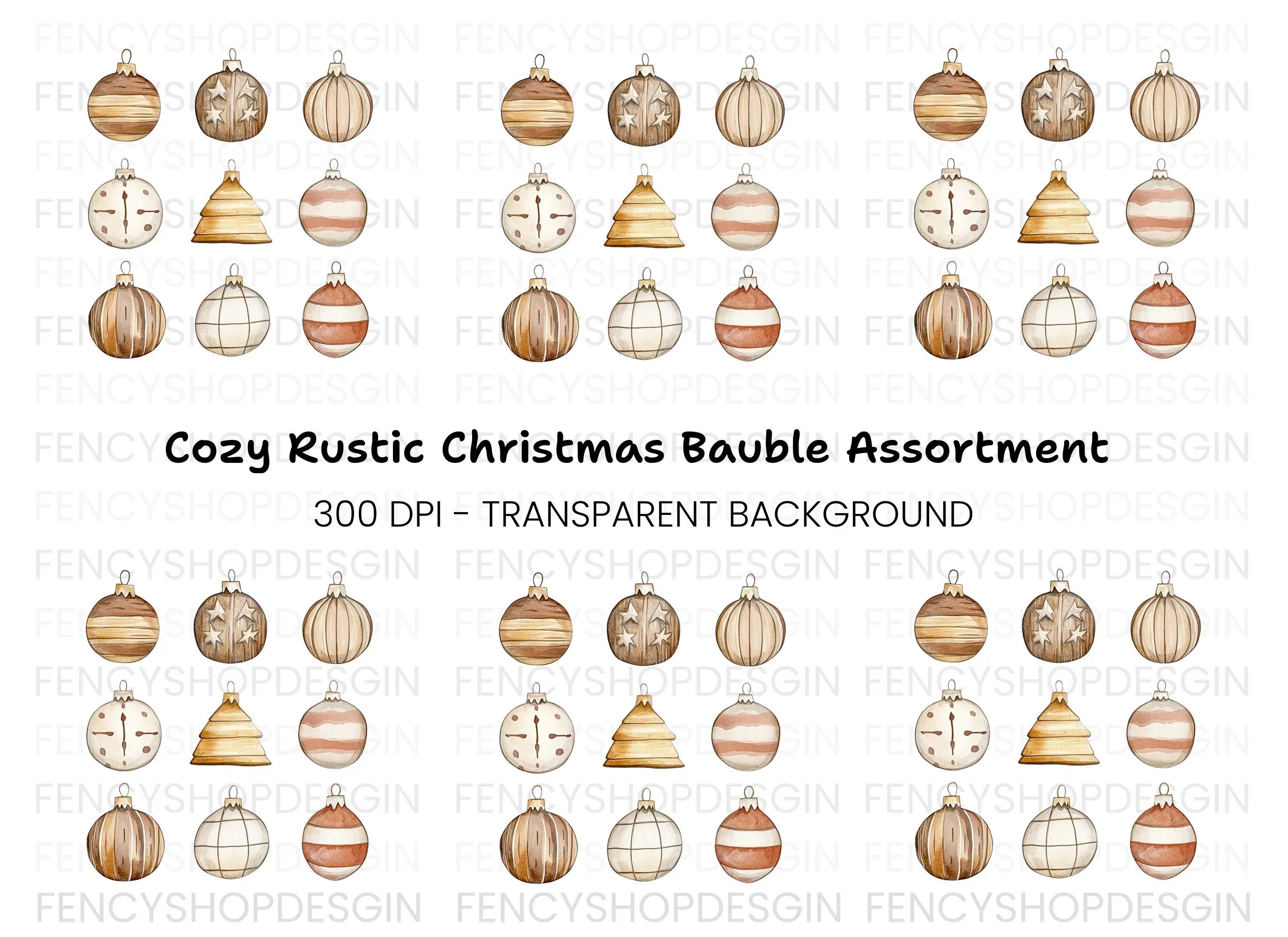 Rustic Christmas Ornaments Clipart Bundle