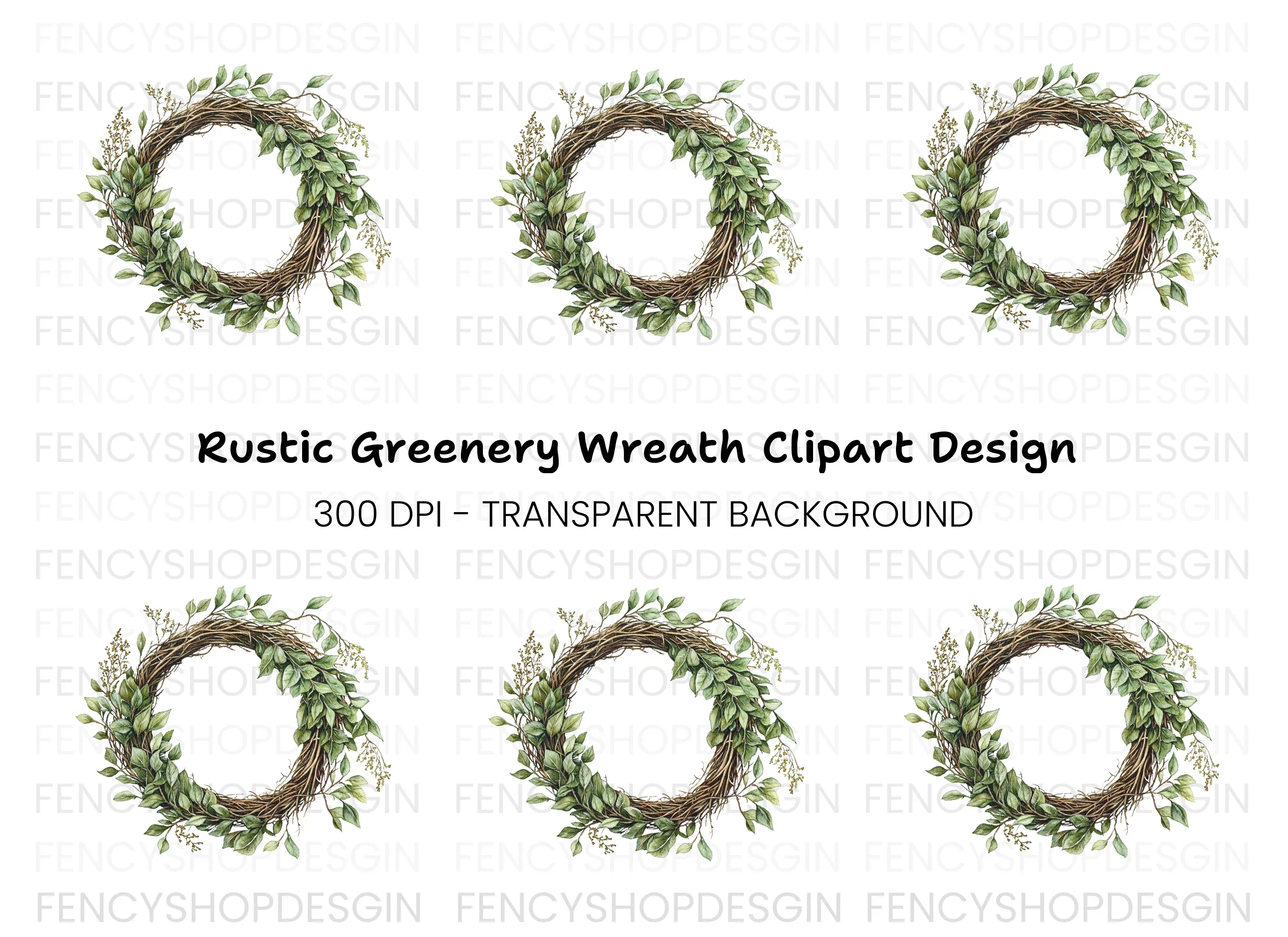 Rustic Greenery Wreath Clipart Bundle