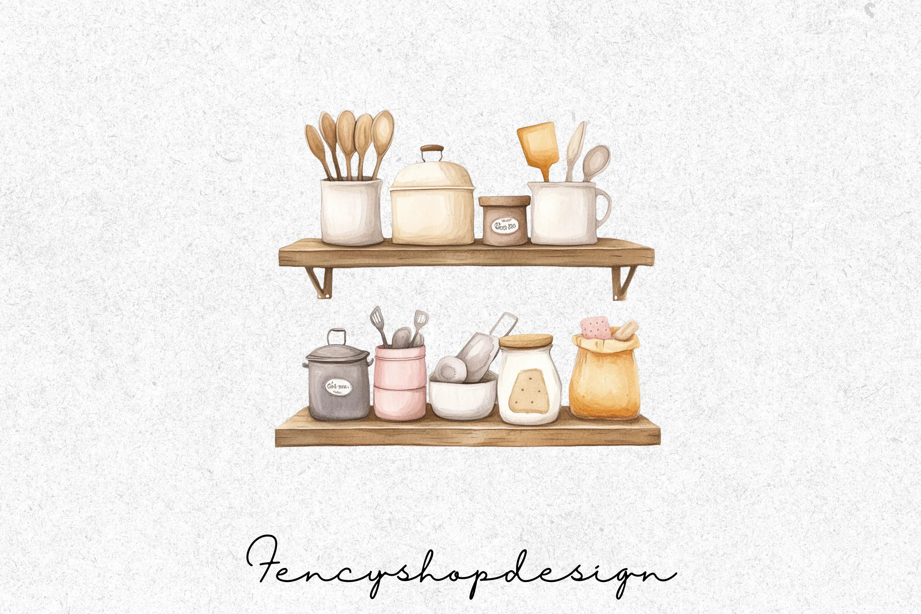 Rustic Kitchen Shelf Clipart Bundle - Image 4