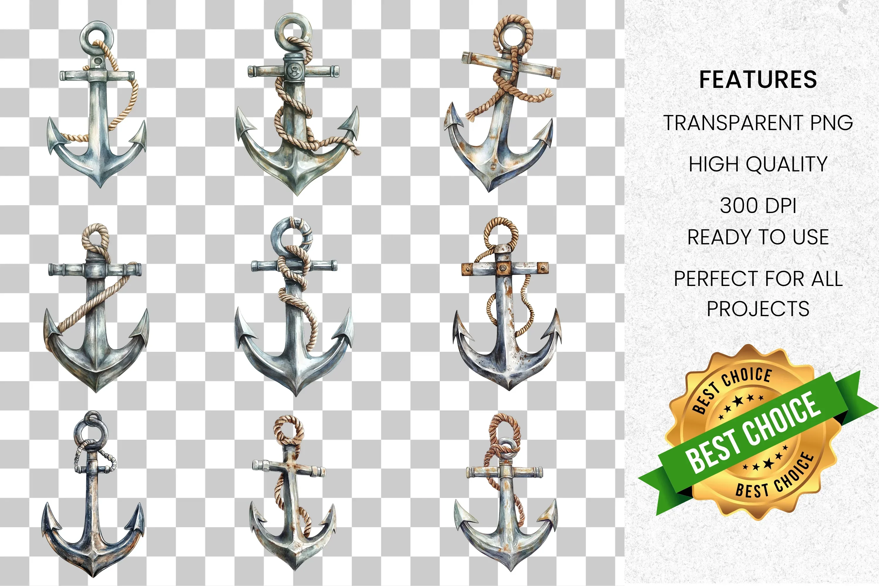 Rustic Nautical Anchor Clipart Bundle - Image 3