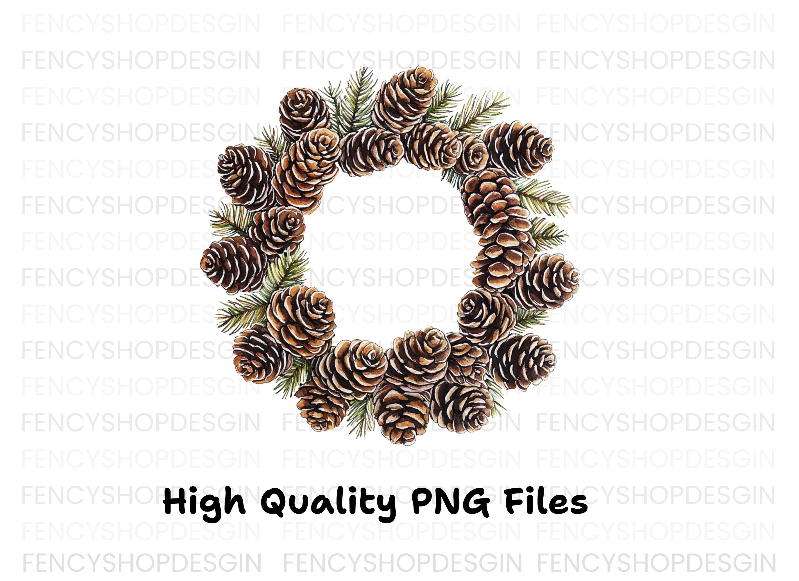 Rustic Pinecone Leaf Wreath Clipart Bundle - Image 3