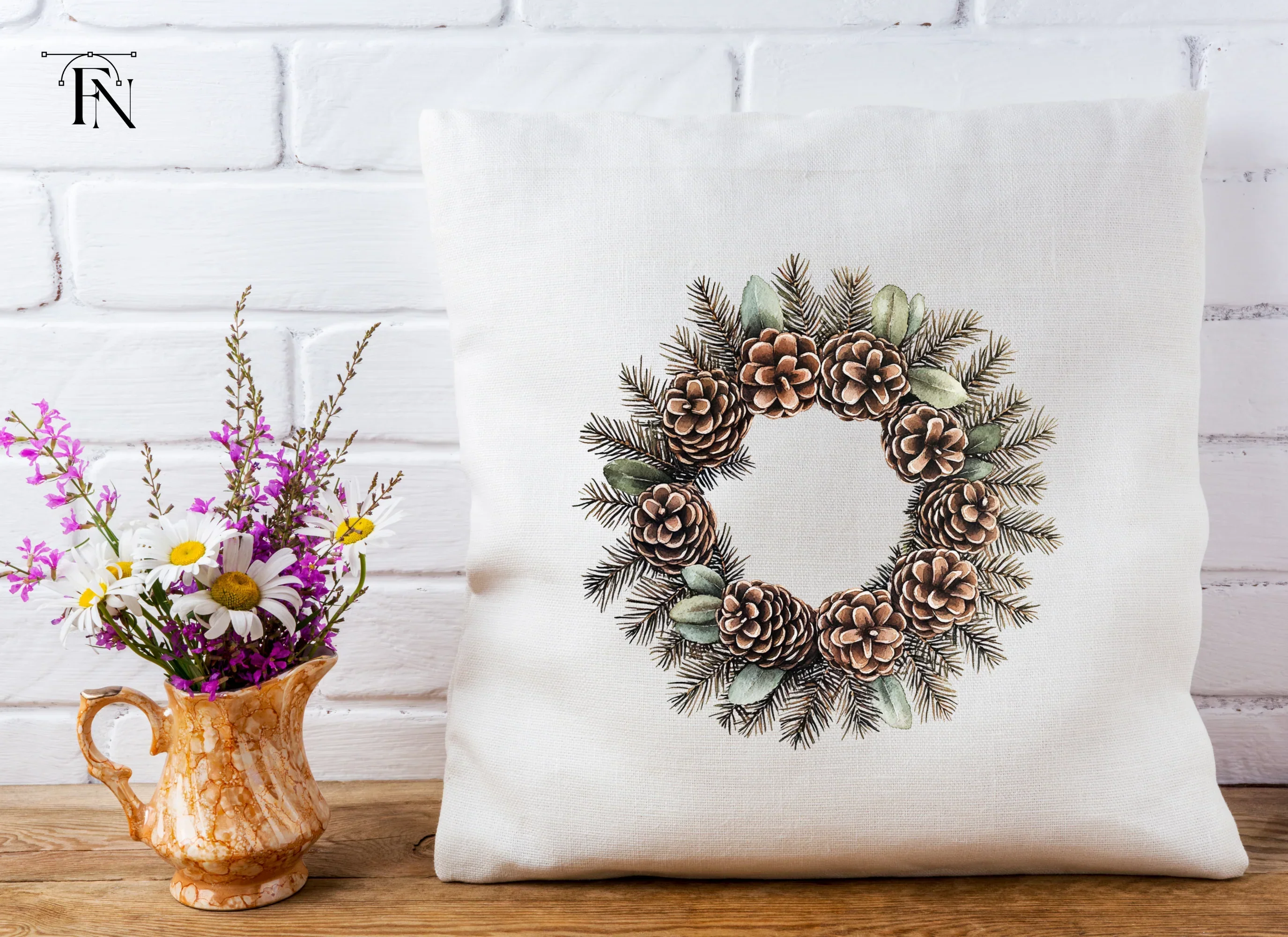 Rustic Pinecone Leaf Wreath Clipart Bundle - Image 5
