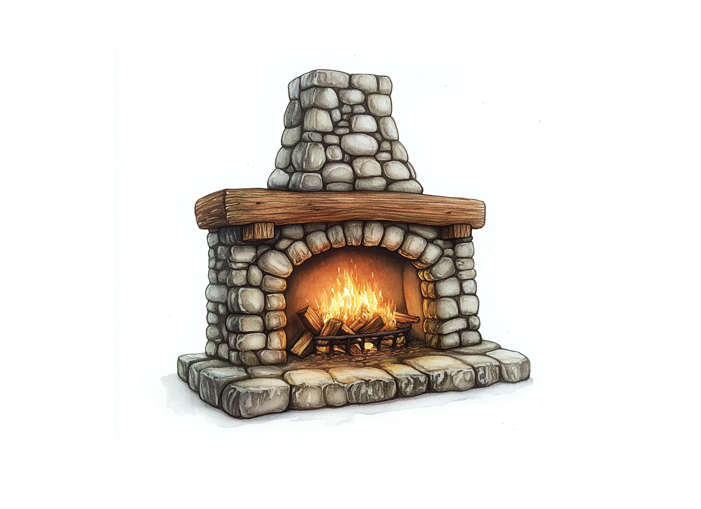 Rustic Stone Fireplace Clipart Bundle - Image 3