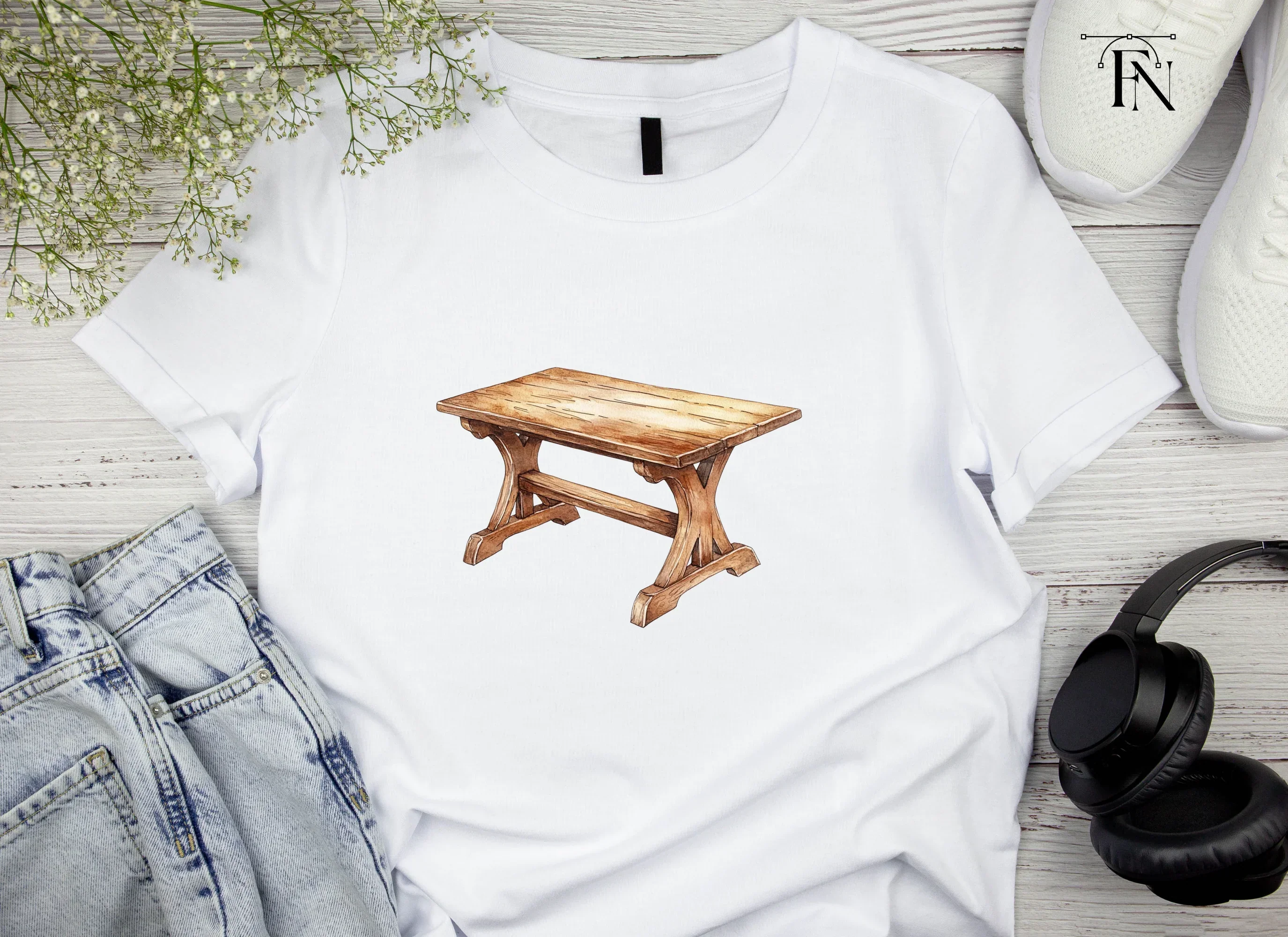 Rustic Wooden Tables Clipart Bundle - Image 4