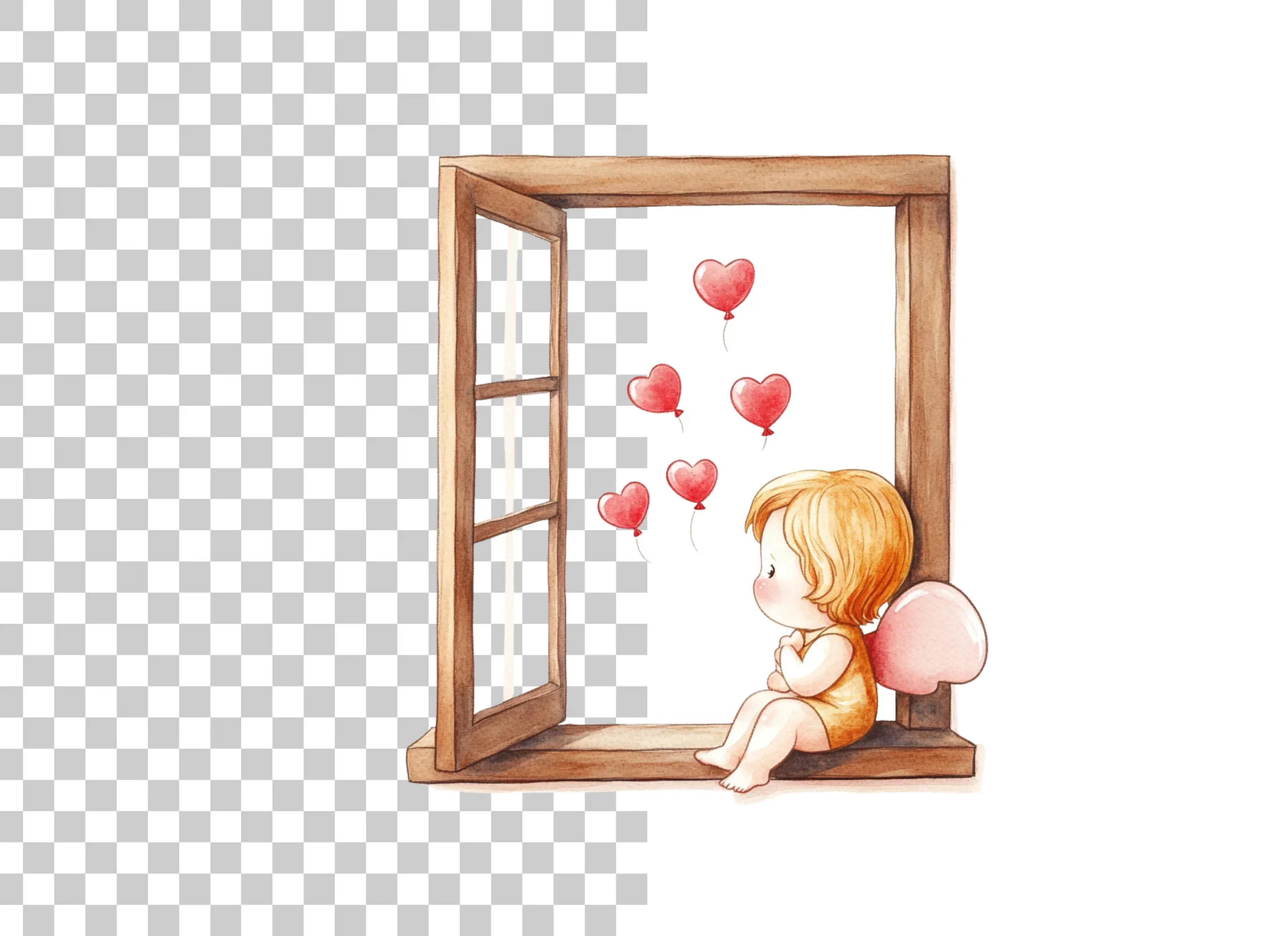 Sad Cupid with Heart Balloons Clipart Bundle - Image 2