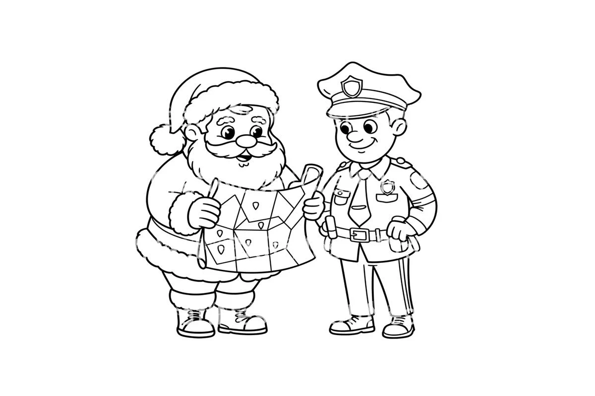 Santa and Police Officer Map Coloring Books - Image 2