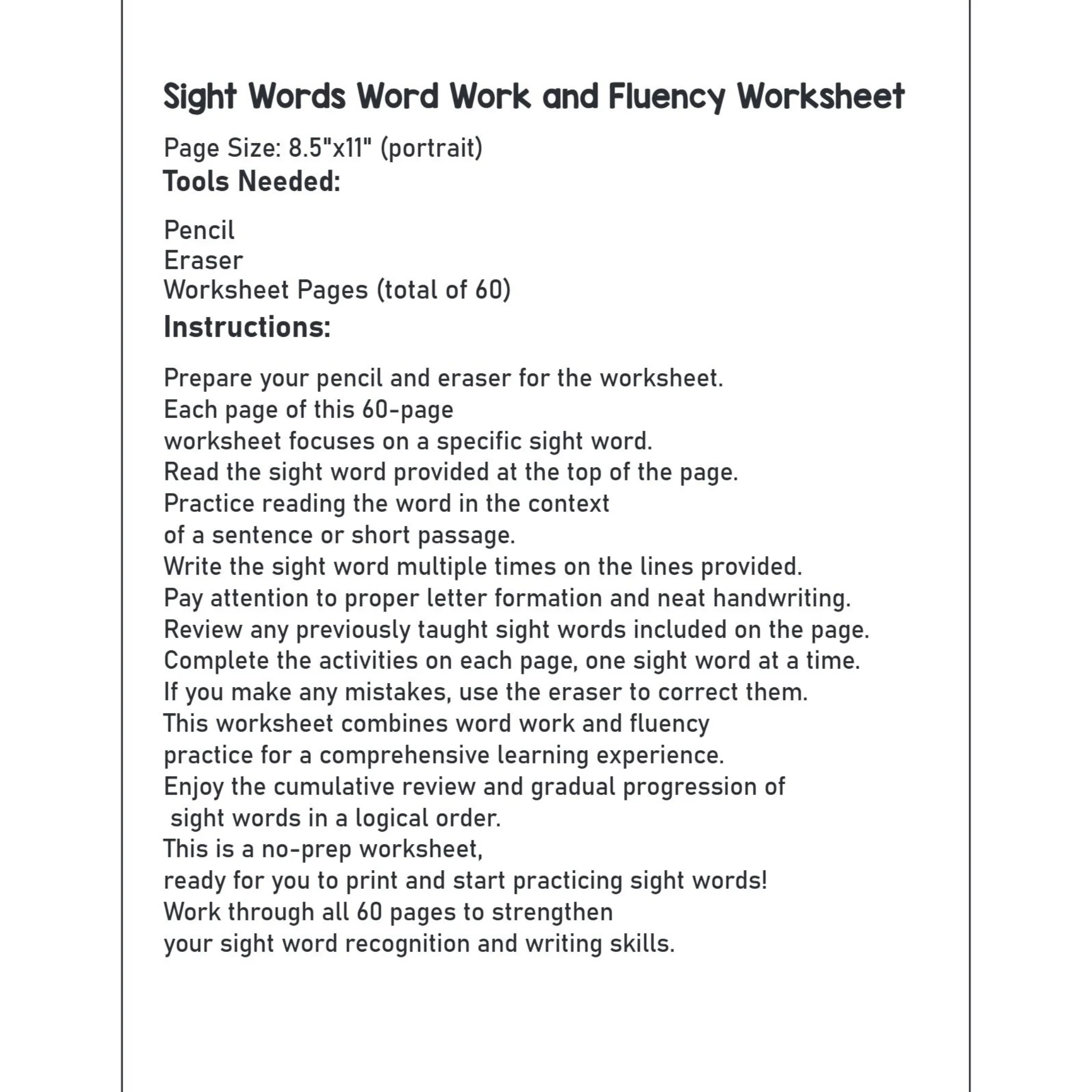 Science of Reading Sight Words Fluency Worksheets - Image 5