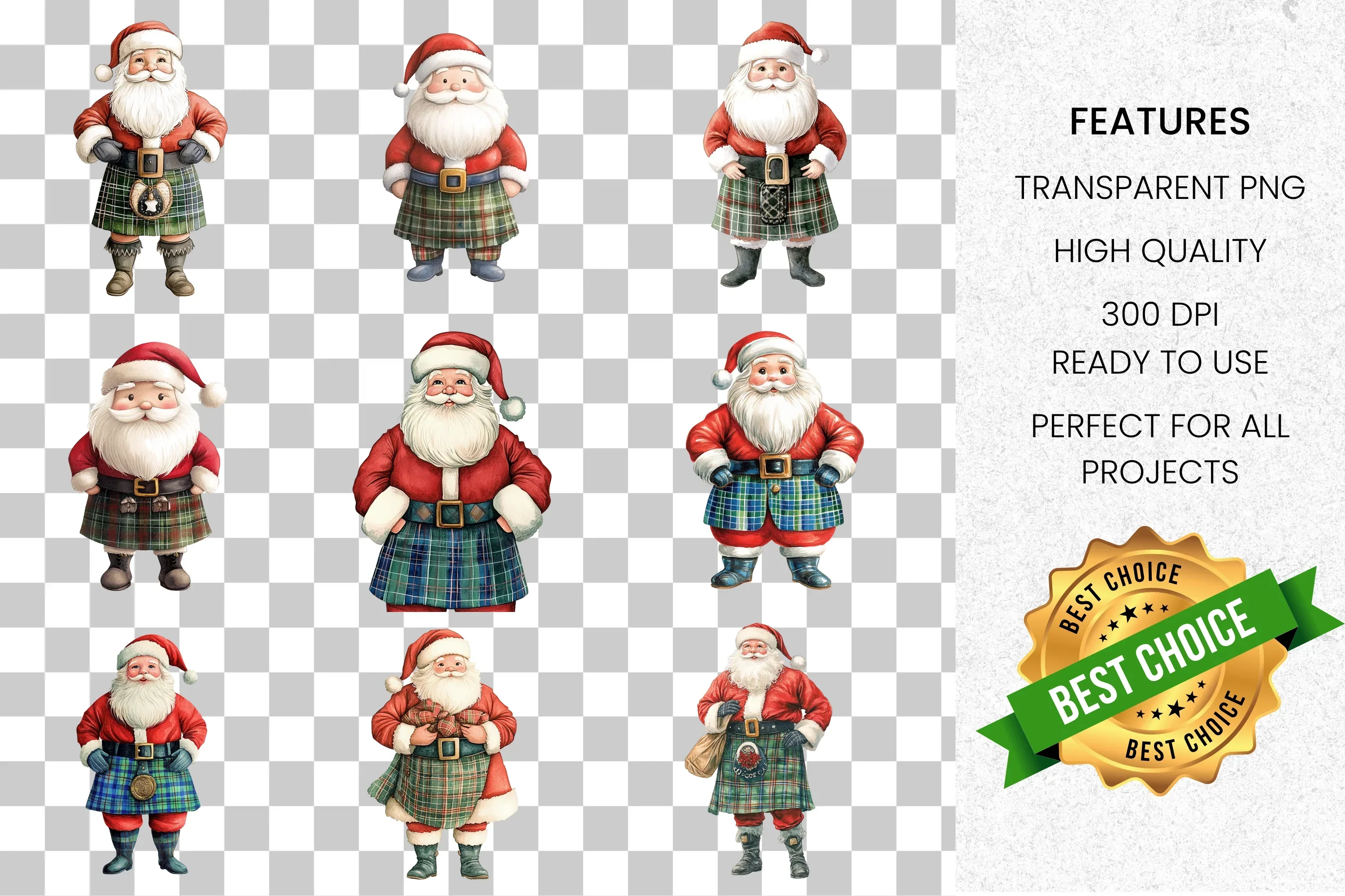 Scottish Kilt Santa Claus Clipart Bundle - Image 8