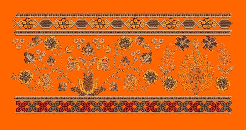 Scrolling Vine Bouquet Border Embroidery Design