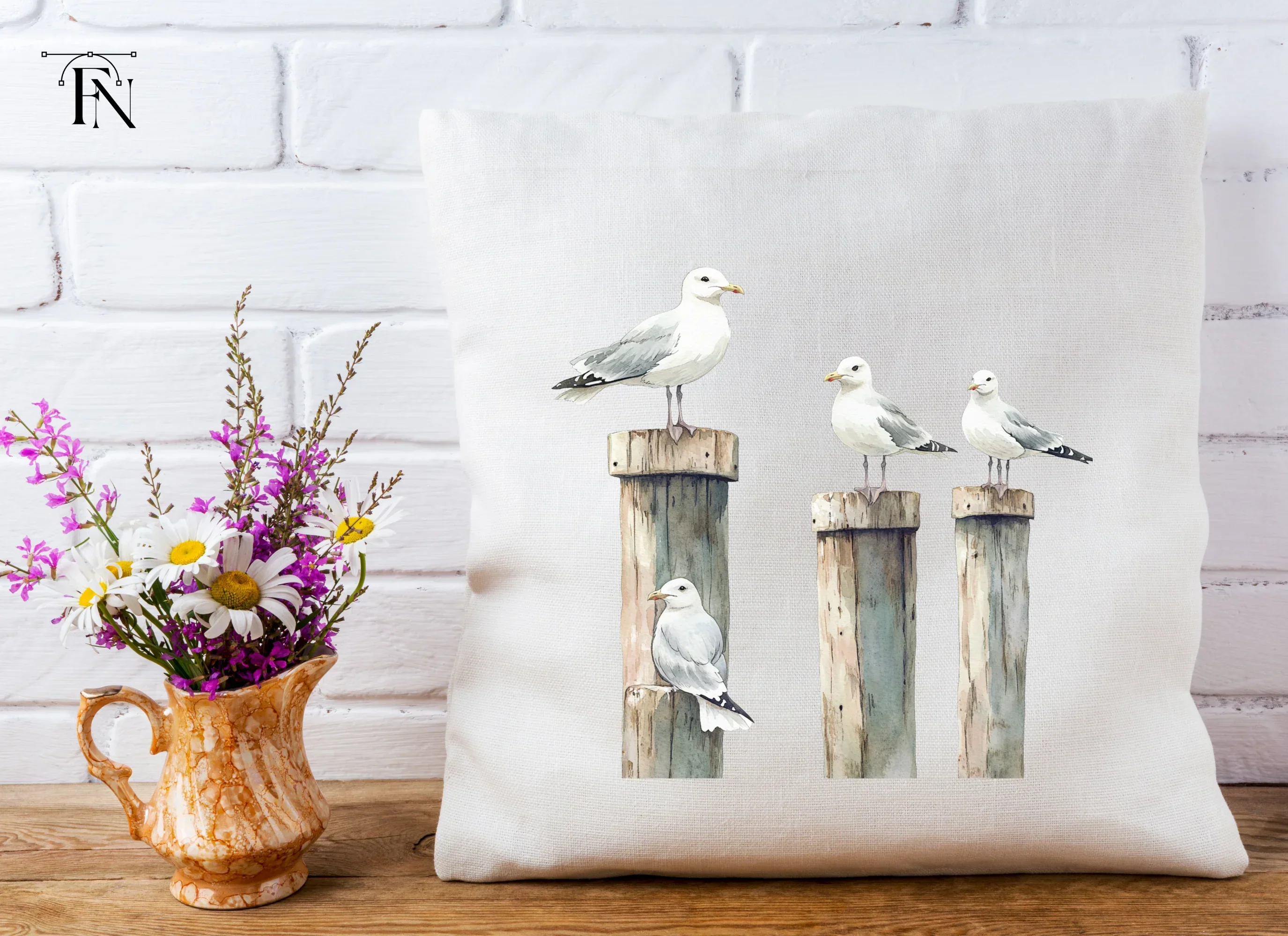 Seagulls on Pier Posts Clipart Bundle - Image 4