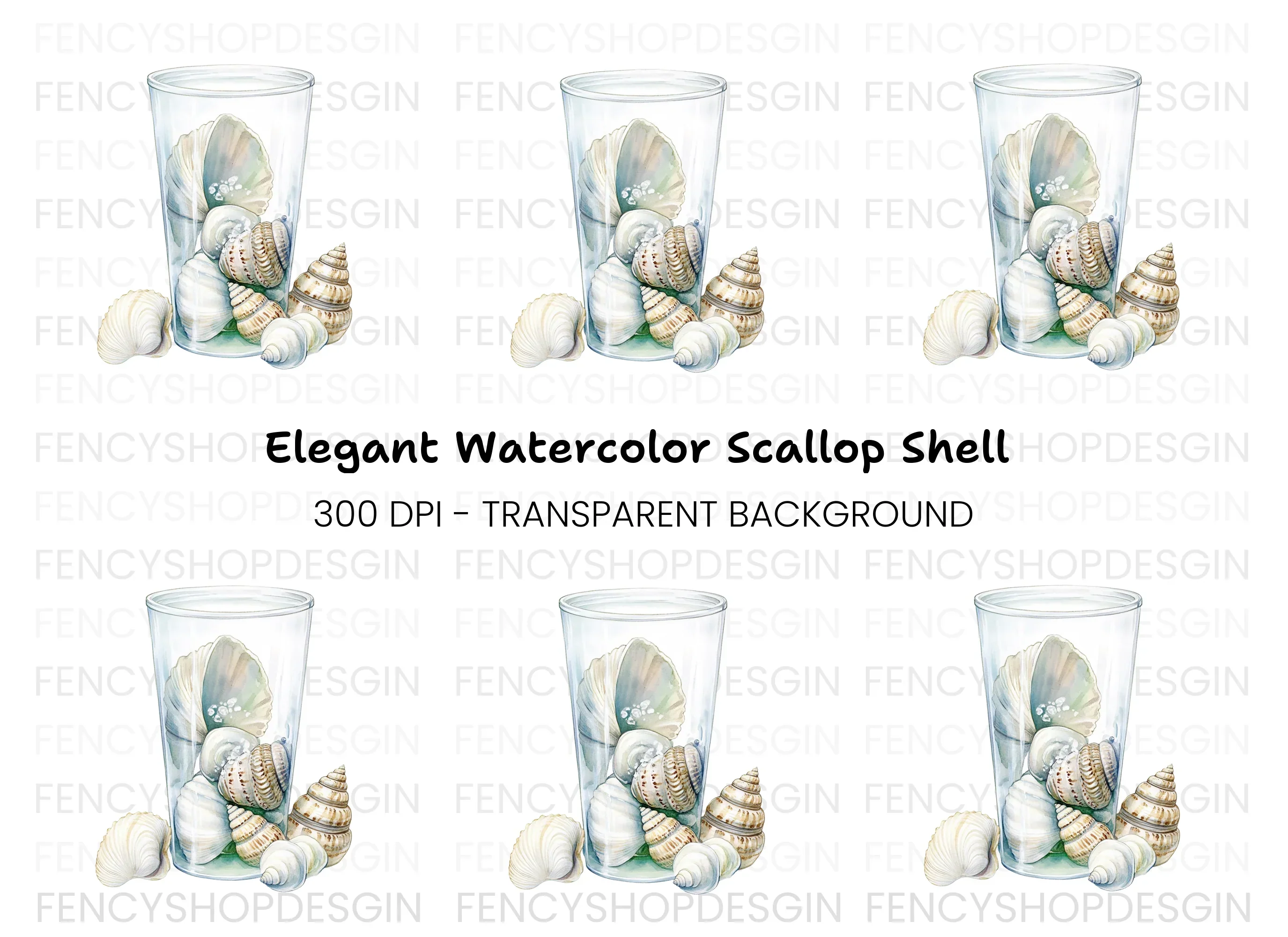 Seashells in Glass Jar Clipart Bundle