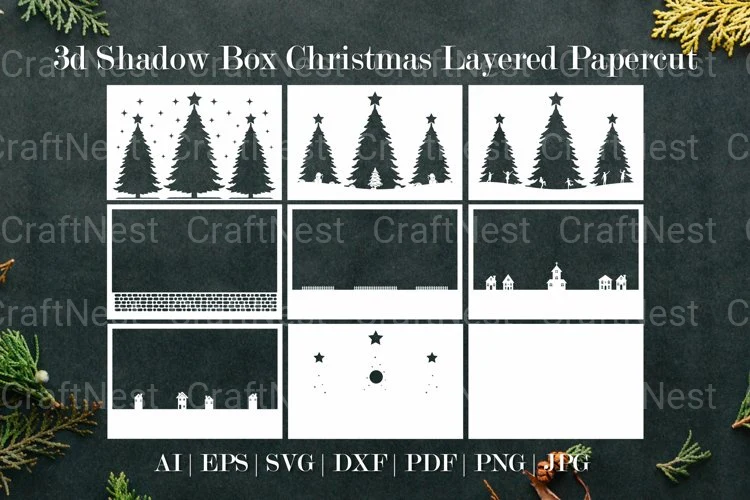 Shadow Box Christmas Scene Layered Papercut SVG - Image 3