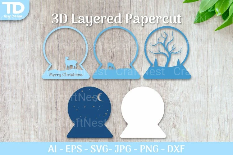 Shadow Box Christmas Snow Globe Layered Papercut SVG - Image 2