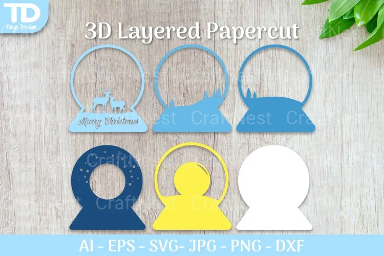 Shadow Box Christmas Snow Globe Layered Papercut SVG - Image 2