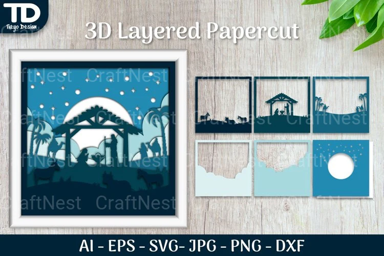 Shadow Nativity Scene Layered Papercut SVG Bundle