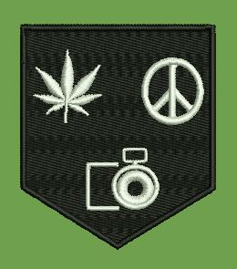 Shield Emblem with Leaf Peace and Camera Icons Embroidery Design