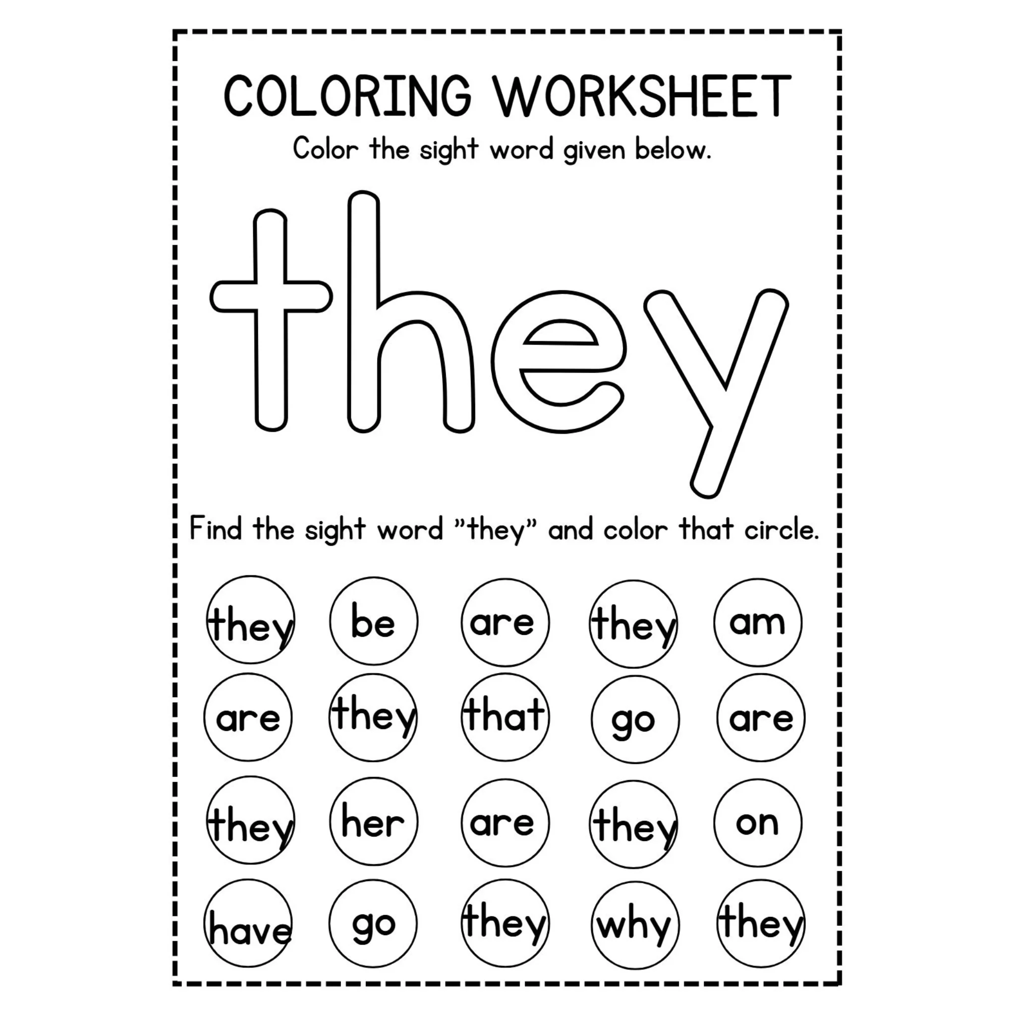 Sight Word Coloring Worksheets - Image 4
